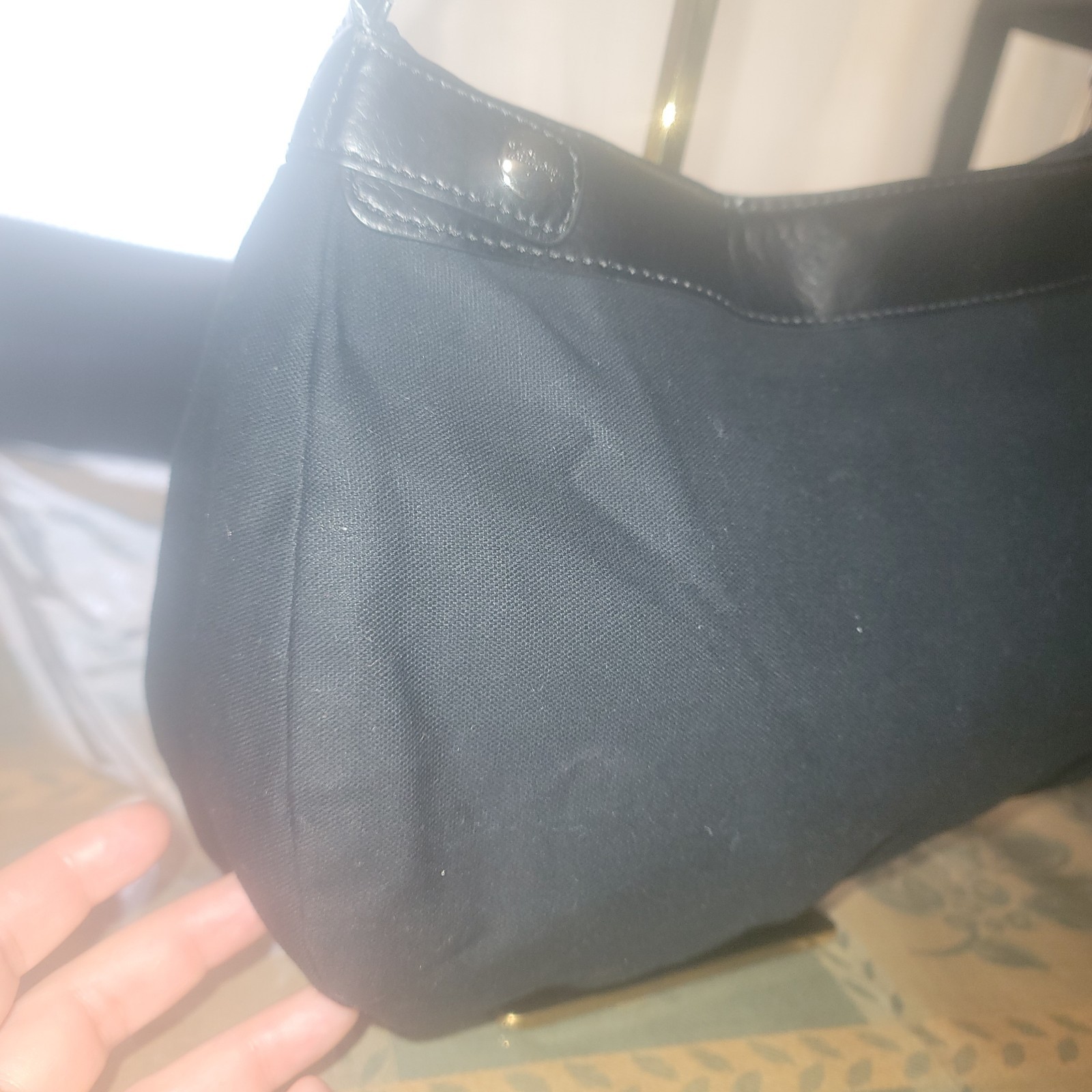 Thirty One Skirt Purse Shoulder Handbag Black Fabric and Faux leather