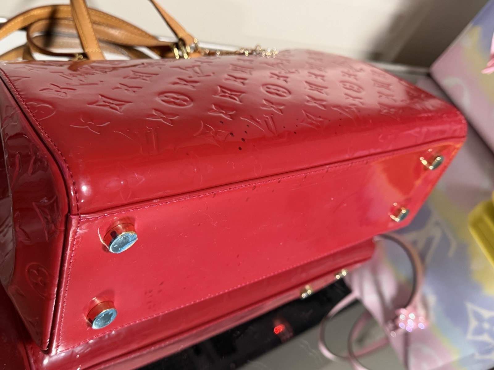Louis Vuitton Monogram Vernis Brea MM Pomme D’Amour Red Handbag WITH COA