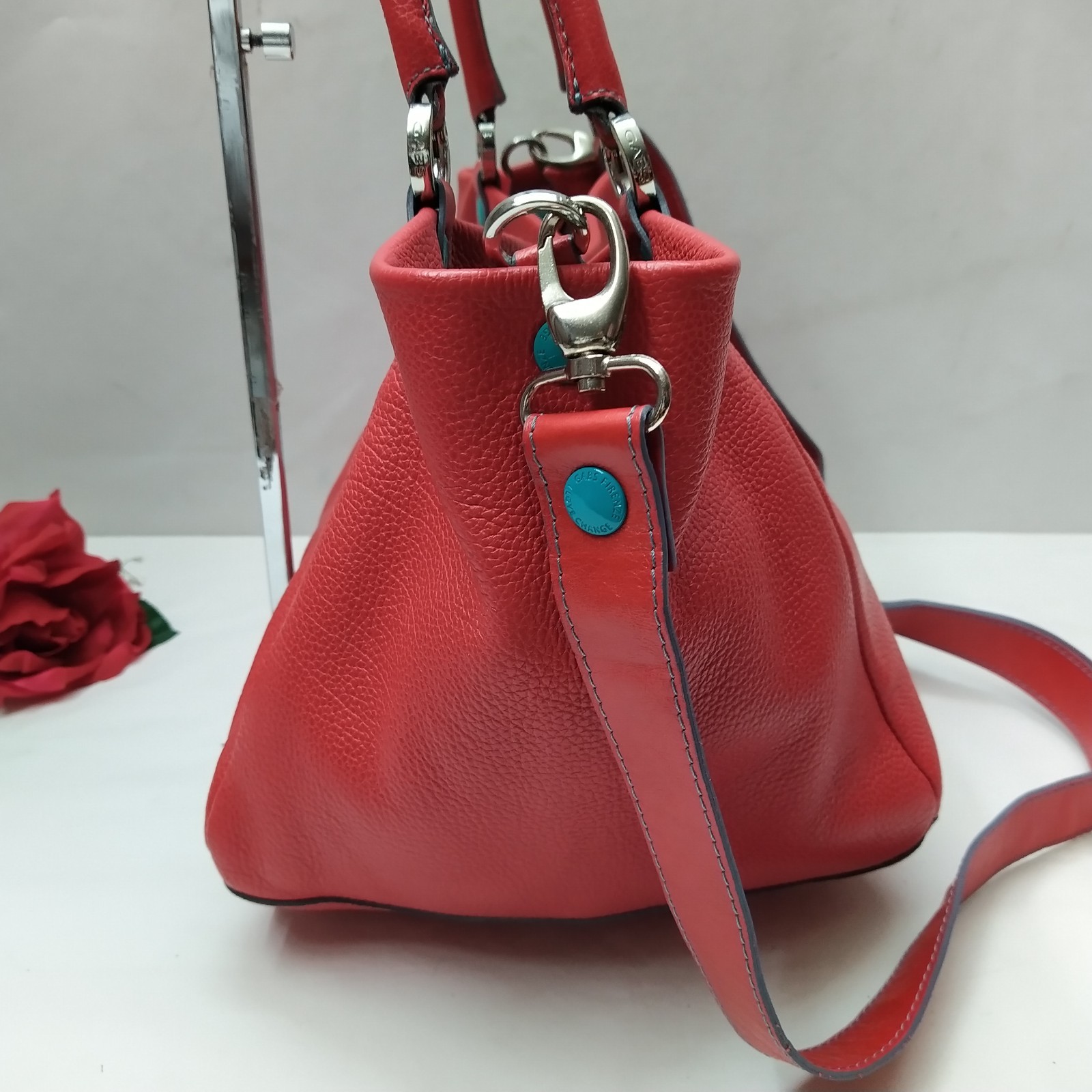 Gabs Red Leather Cube Double Handles Satchel Bag – Made in Italy