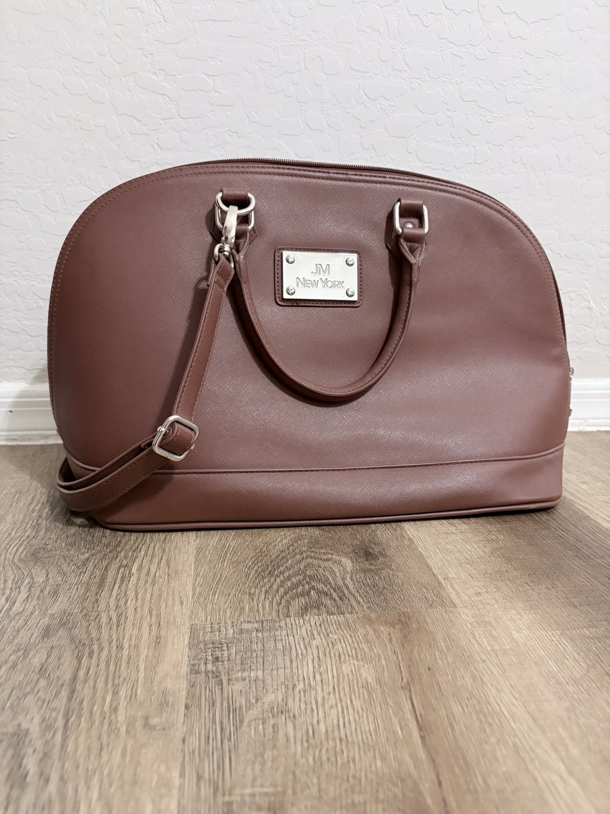JM New York Brown Zip Satchel Top Handle Bag Detachable Strap Inner Pockets
