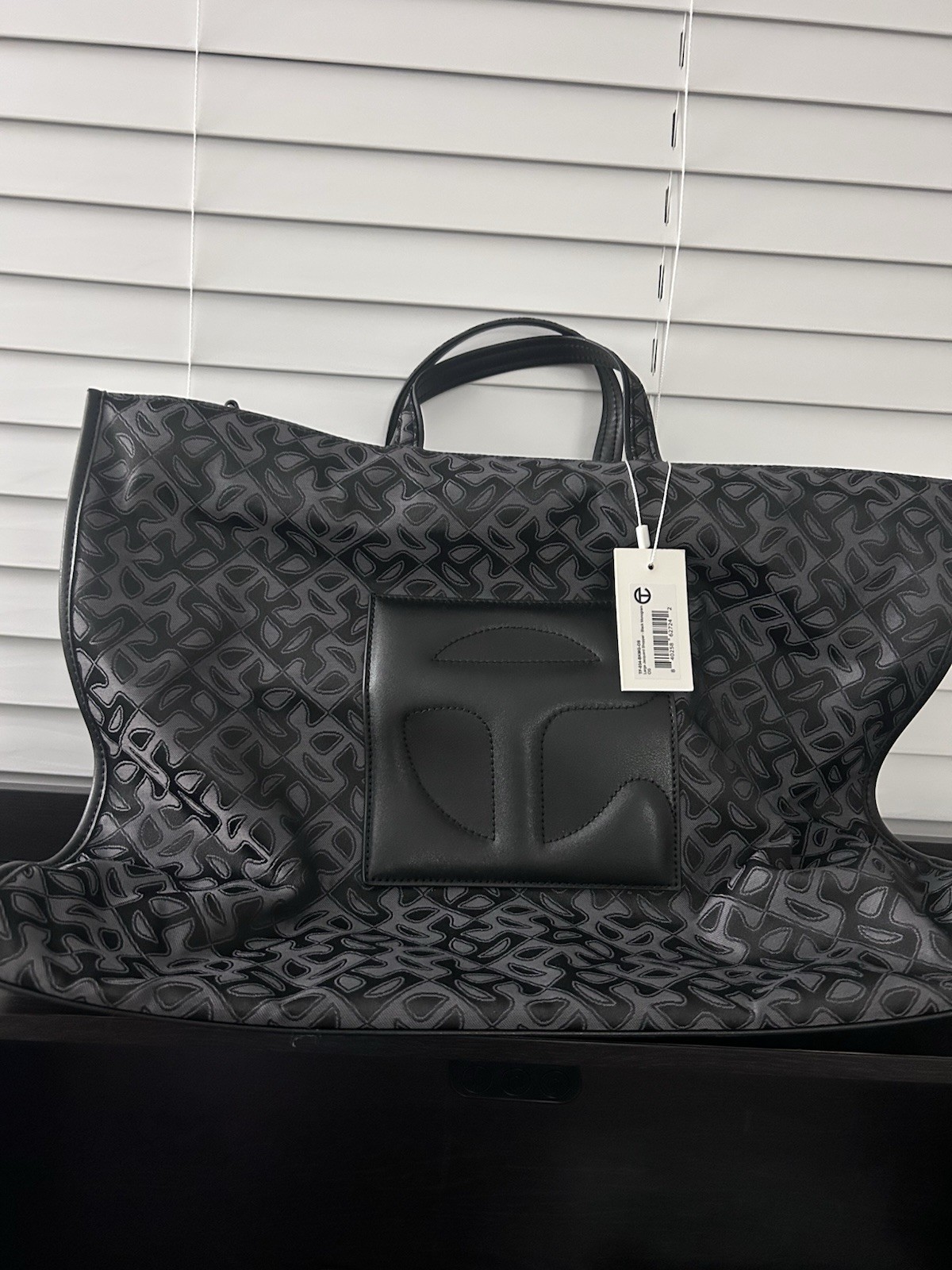 Giorgio Armani Black/Gray Logo Tote Bag, Zip Top, Double Handles, Lined