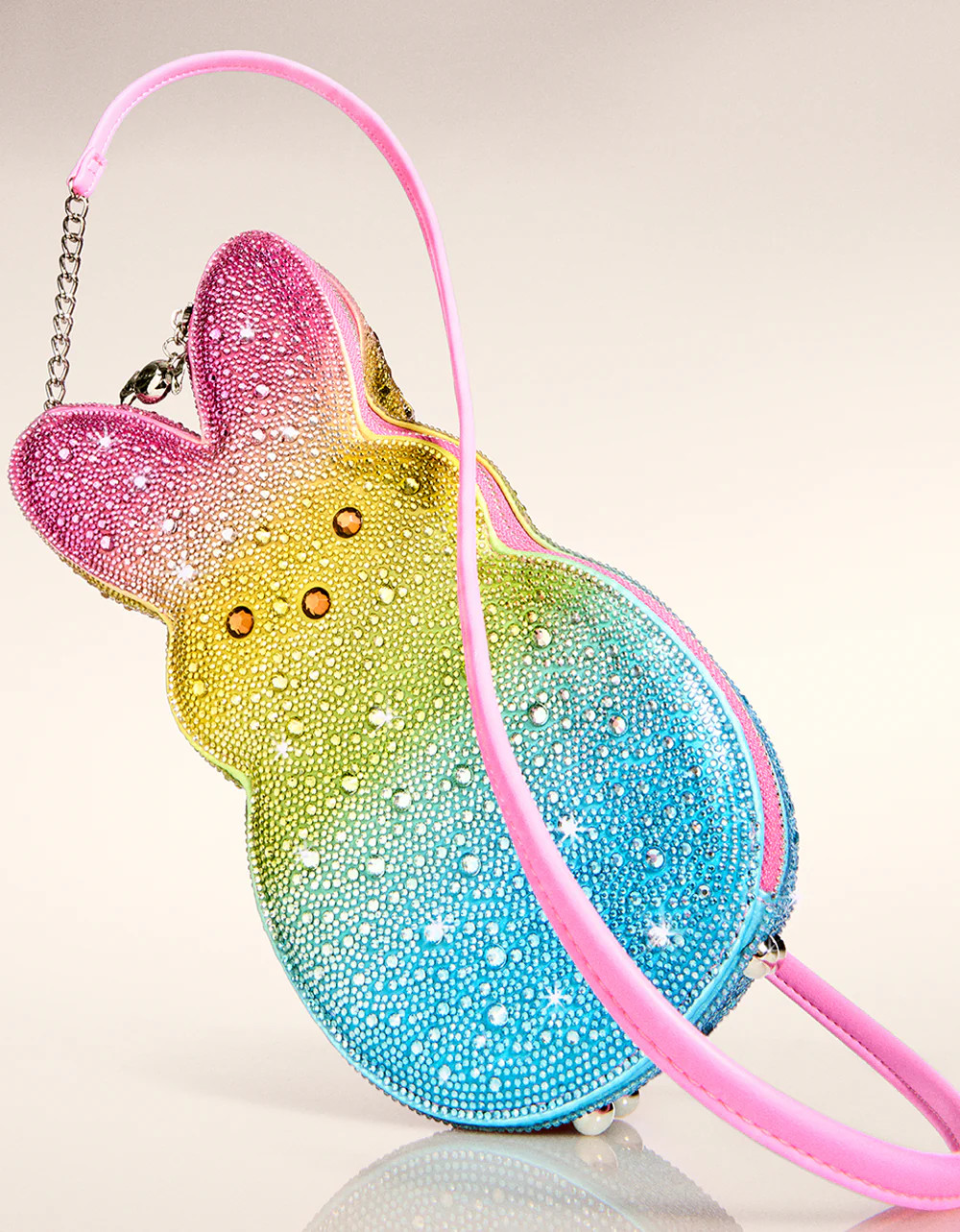 Betsey Johnson Kitsch Peeps Rainbow Rhinestone Bunny Rabbit Easter Crossbody Bag