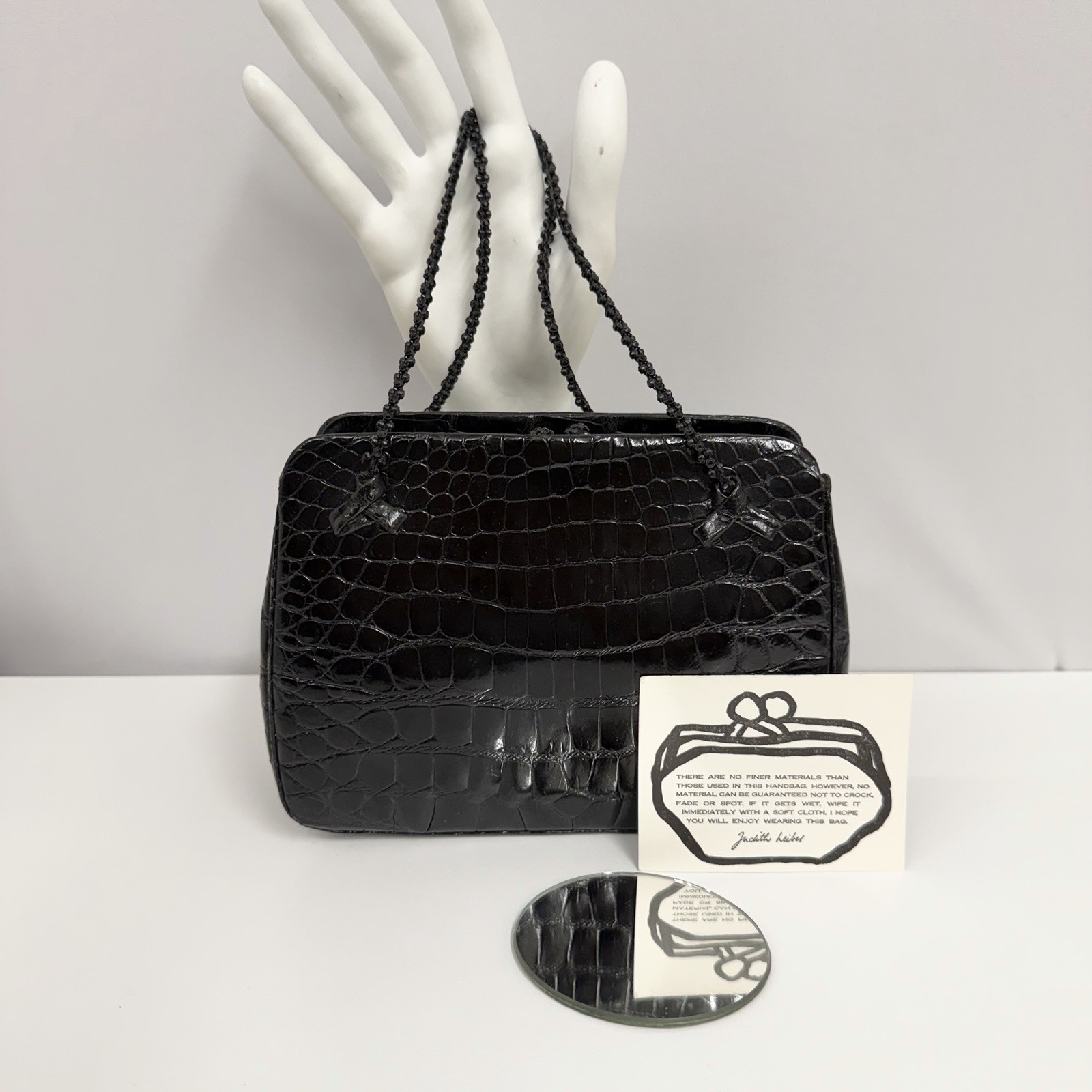 Vintage Judith Leiber Alligator Crystals Purse Bag Black