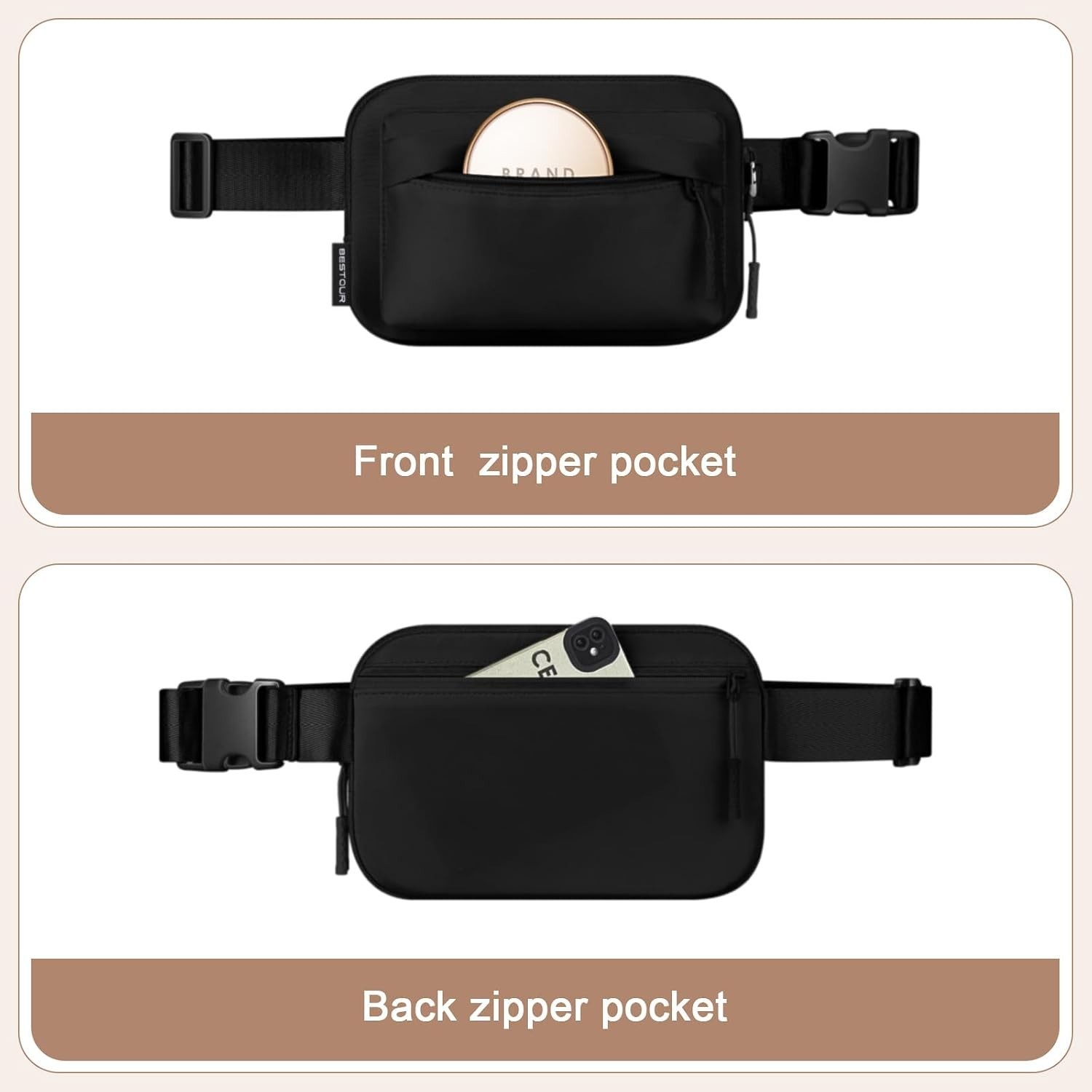 Fanny Packs for Women Men,Belt Bag 3 Zipper Pockets,Water-resistant Crossbody
