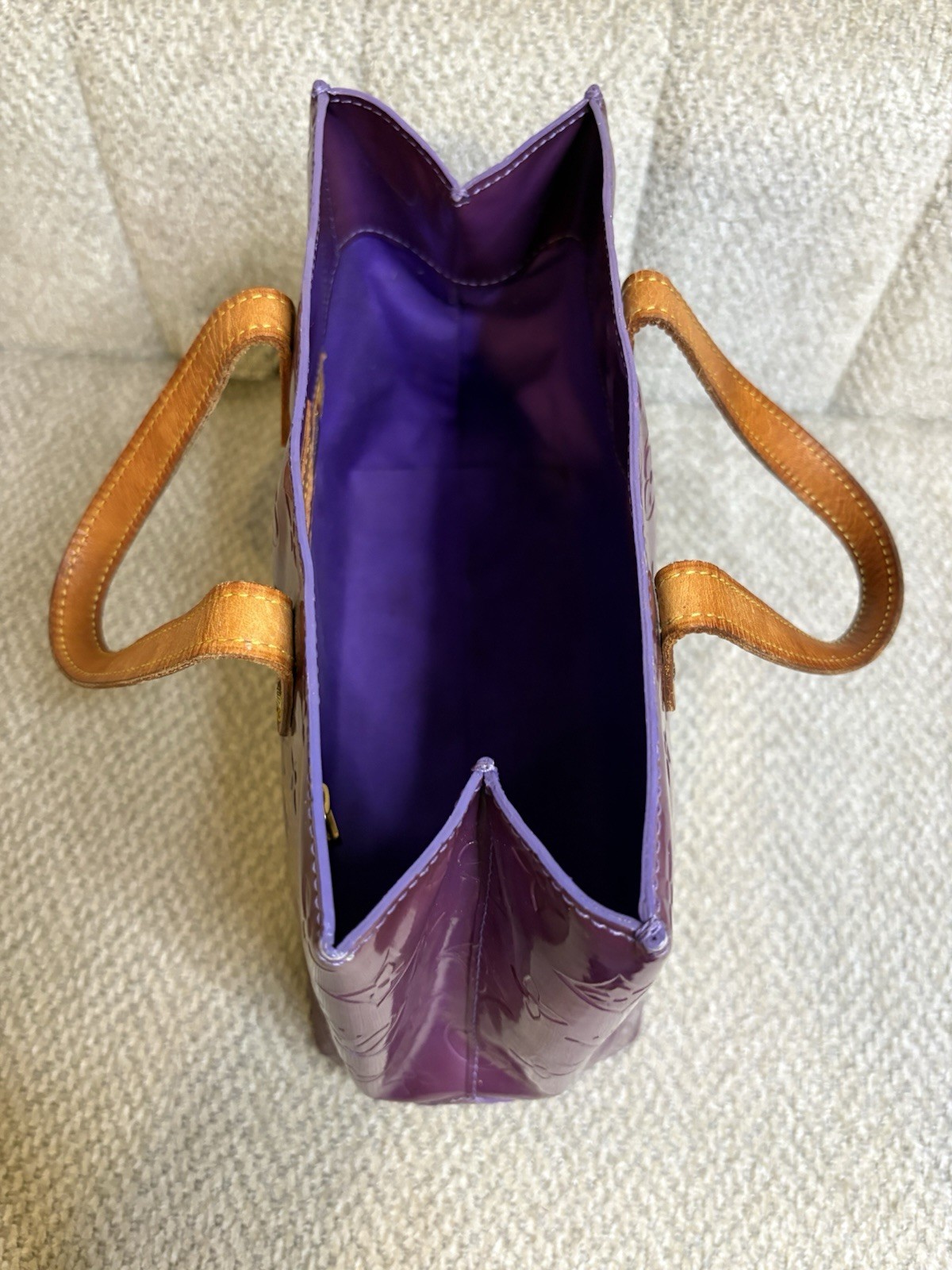 Louis Vuitton Vernis Patent Leather Purple Monogram Tote w/ Top Handles