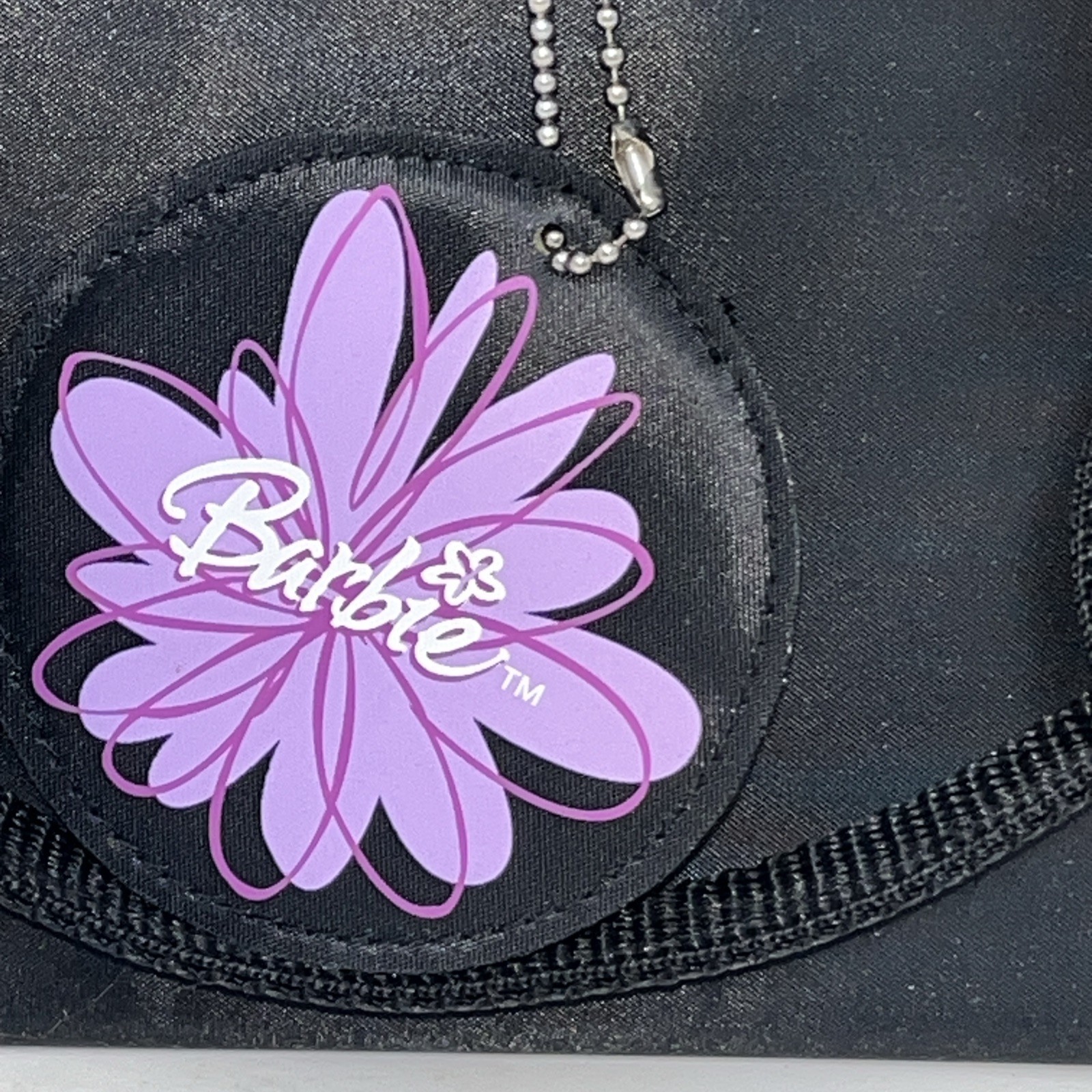 BARBIE Pink Kitty Cat Hallmark Tote Bag Black Nylon Zip Logo Charm Web Handles