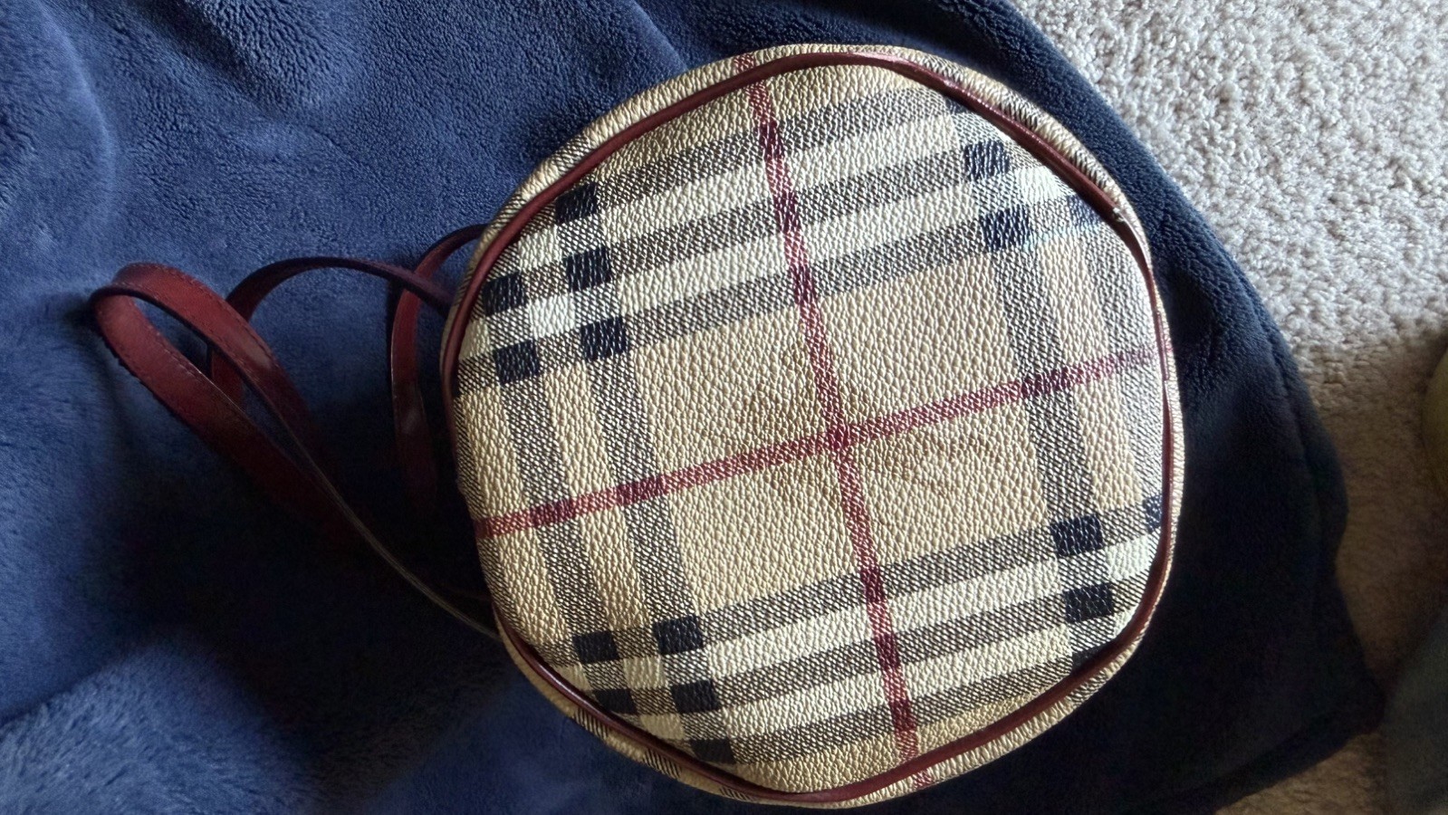 Authentic Vintage Burberry Barrel Bag – Iconic House Check with Red Leather Trim