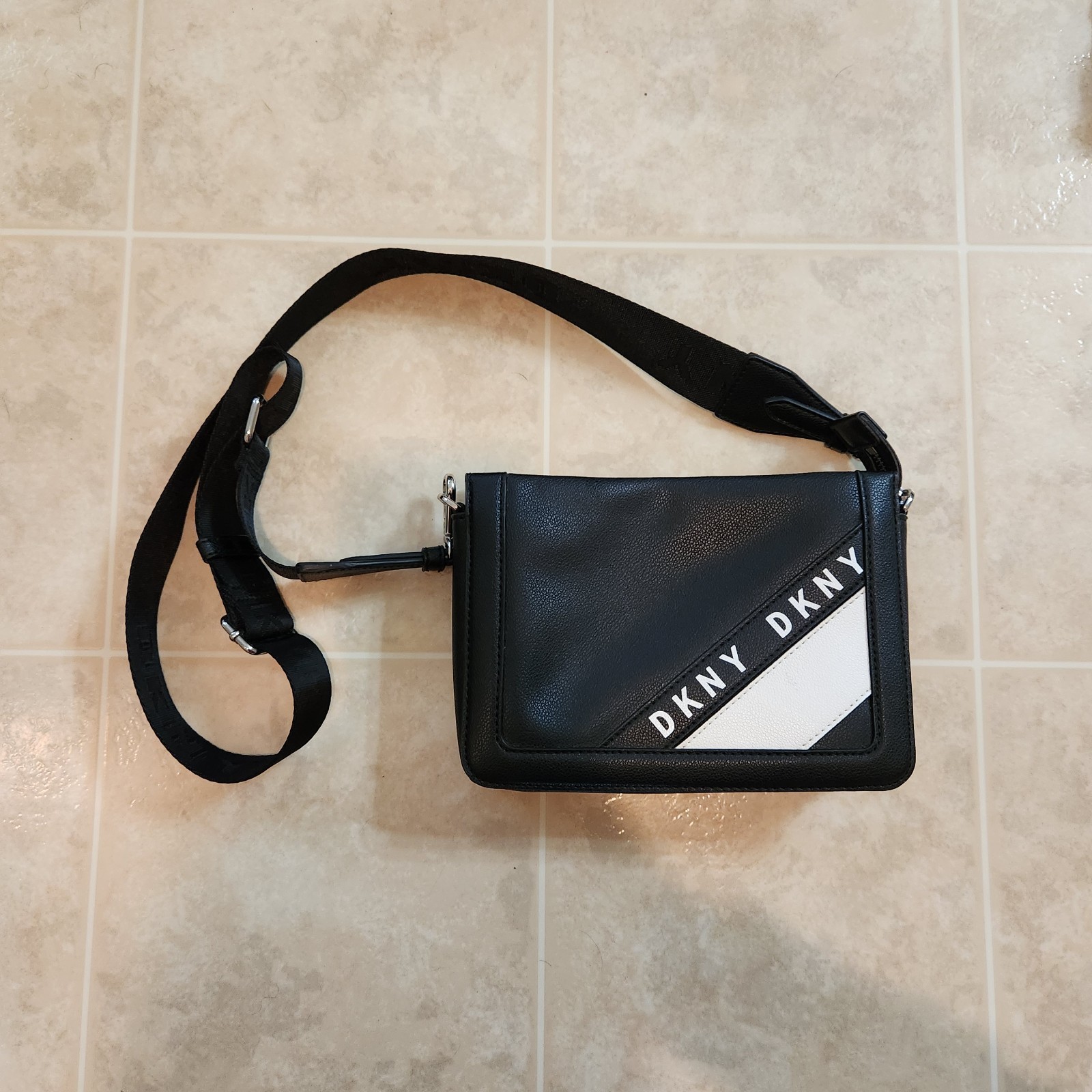 DKNY New York Crossbody Bag, Black & White Leather