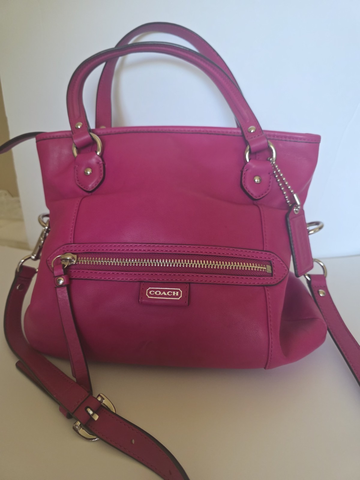 Coach Pink Satchel Top Handle Bag Zip Detachable Crossbody Strap Charm