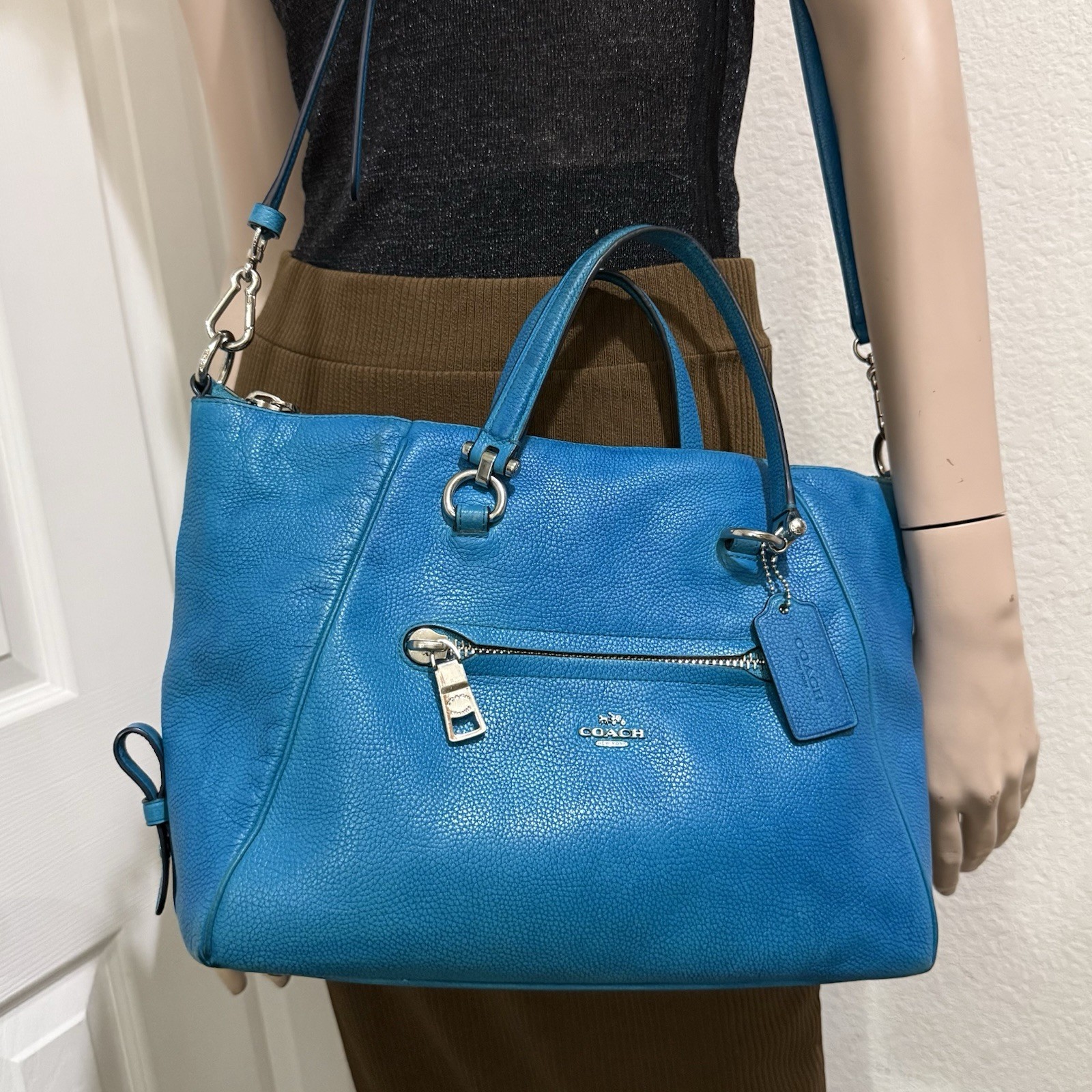 COACH Prairie Pebbled Leather Turquoise Color Satchel Crossbody RECOLORED READ!