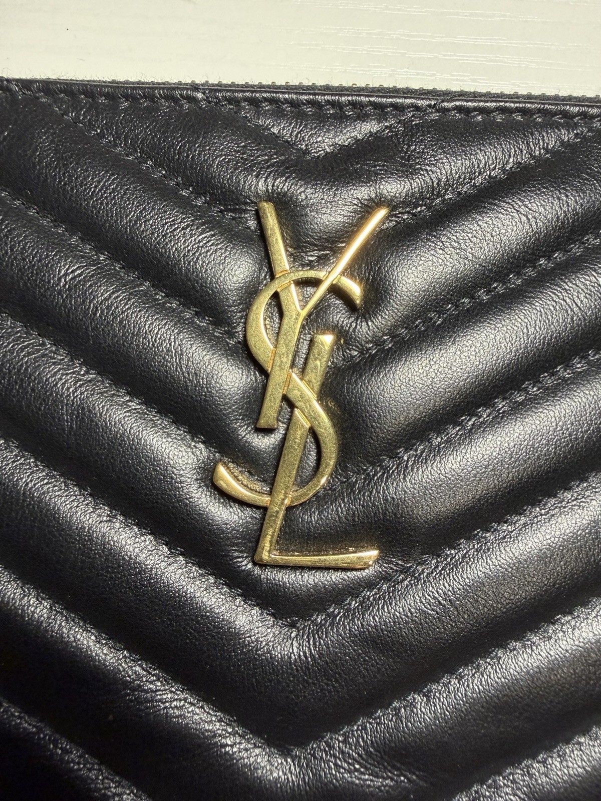 Saint Laurent Classic Monogram Leather Wristlet Pouch Matelasse Chevron