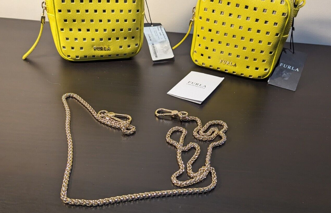 FURLA YOYO MINI CROSSBODY BAG IN ACID GREEN 100% LEATHER PURSE *BRAND NEW*