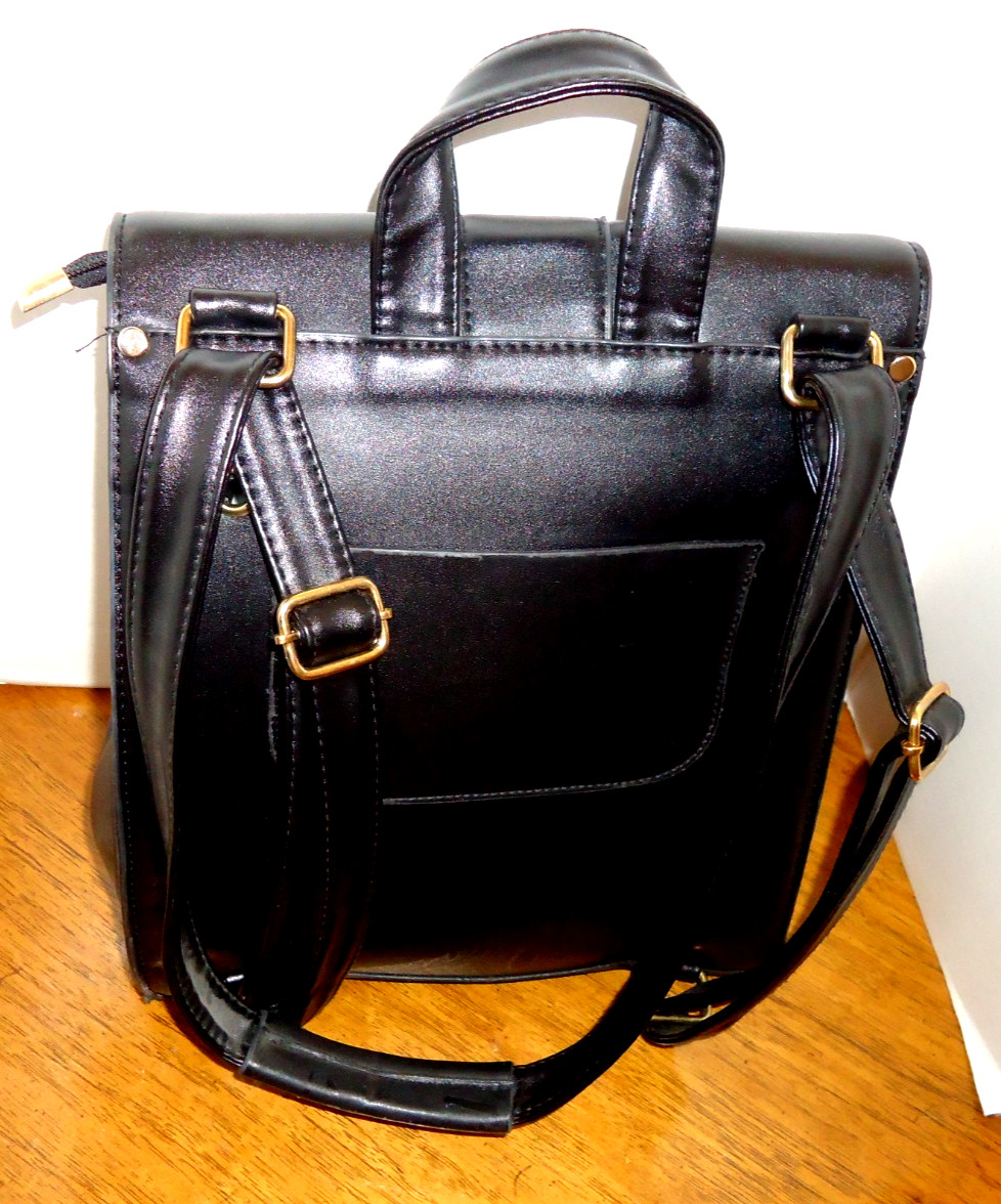 Embroidered Flower Black Leather Backpack Bag 10″W x 12″H x 5″D