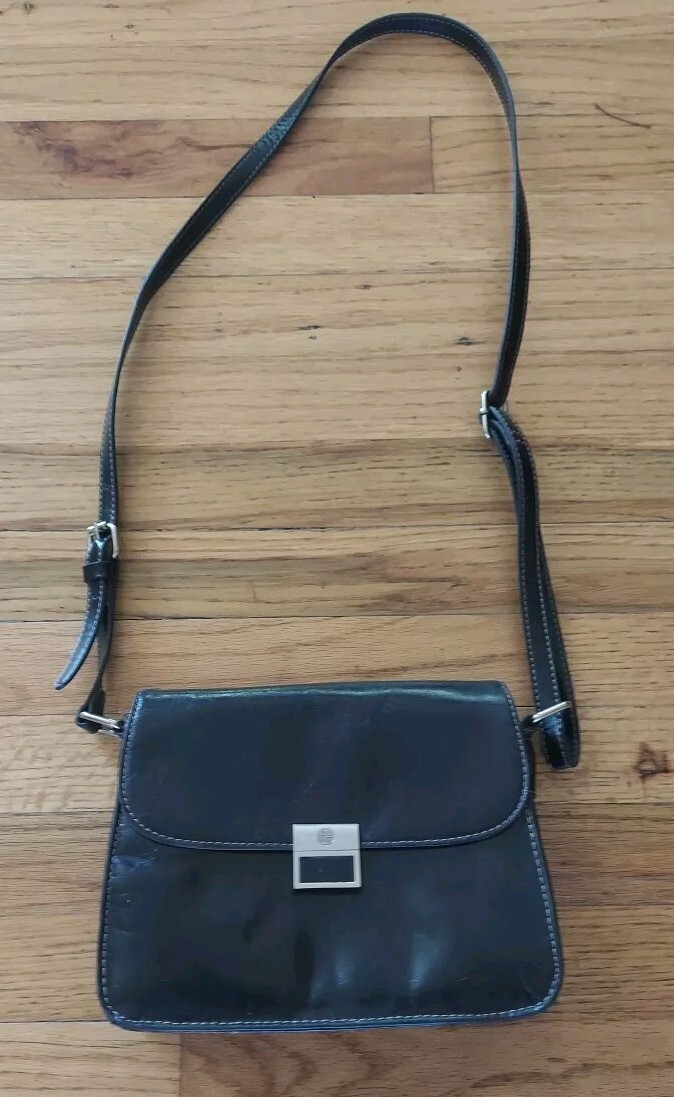 Giani Bernini Womens Crossbody Leather Black Purse Soft Shiny Adjustable