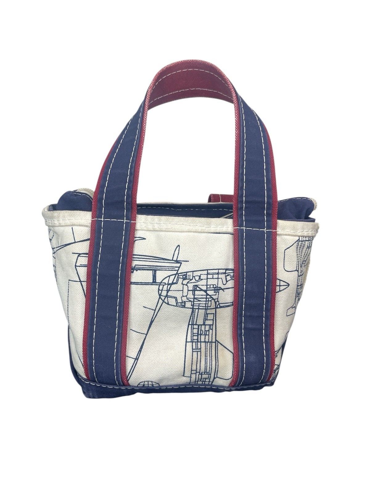 1990s L.L. Bean Boat and Tote Mini Bag Rare Nautical Sailboat Print Zip Top READ