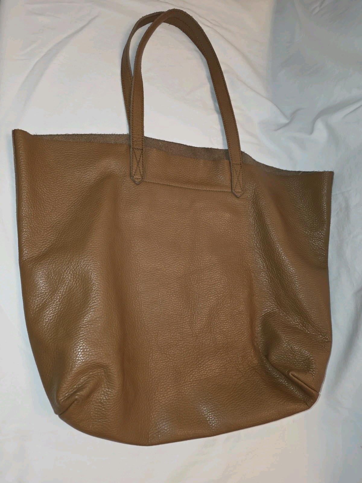 Cuyana Tote Tan Pebbled Leather Shoulder Bag Brown Purse Interior Pocket