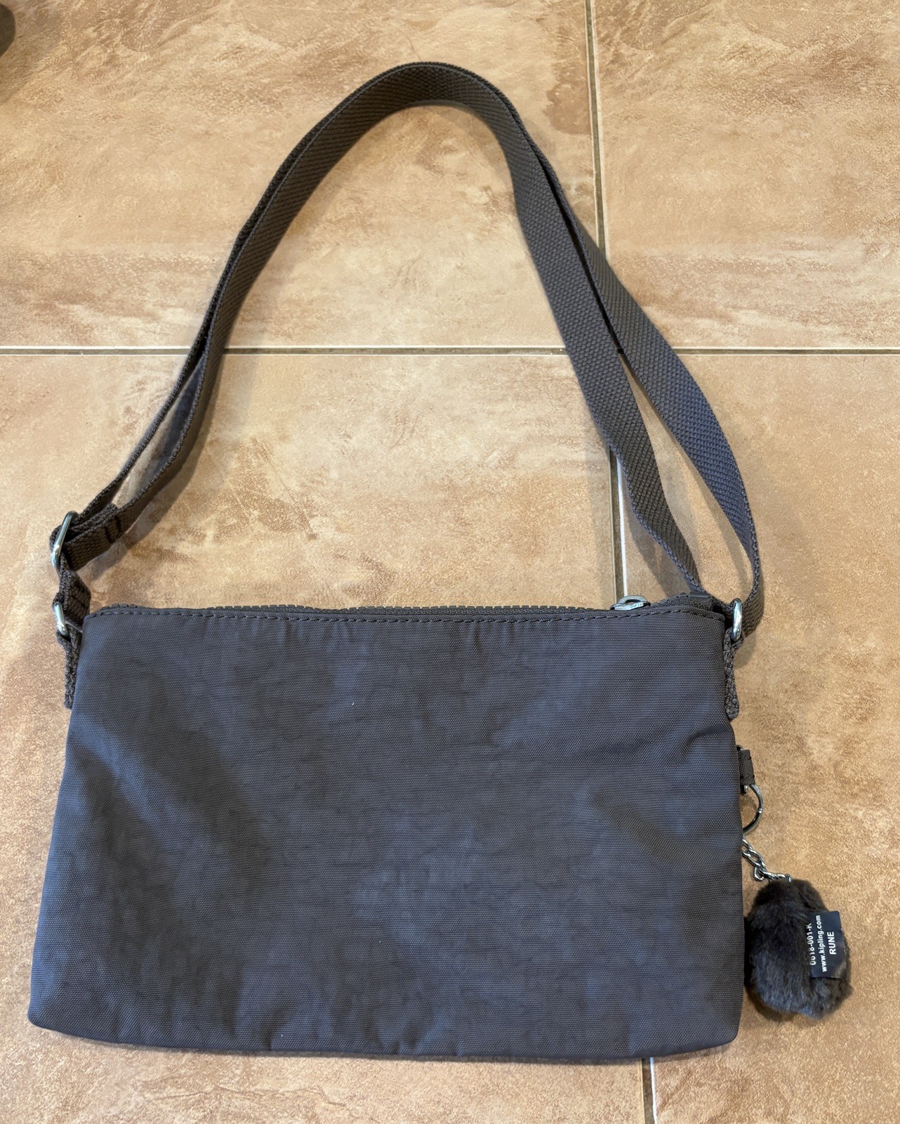Kipling Mikaela Gray Crossbody Bag Adjustable Strap Zipper Pocket Monkey Keyring