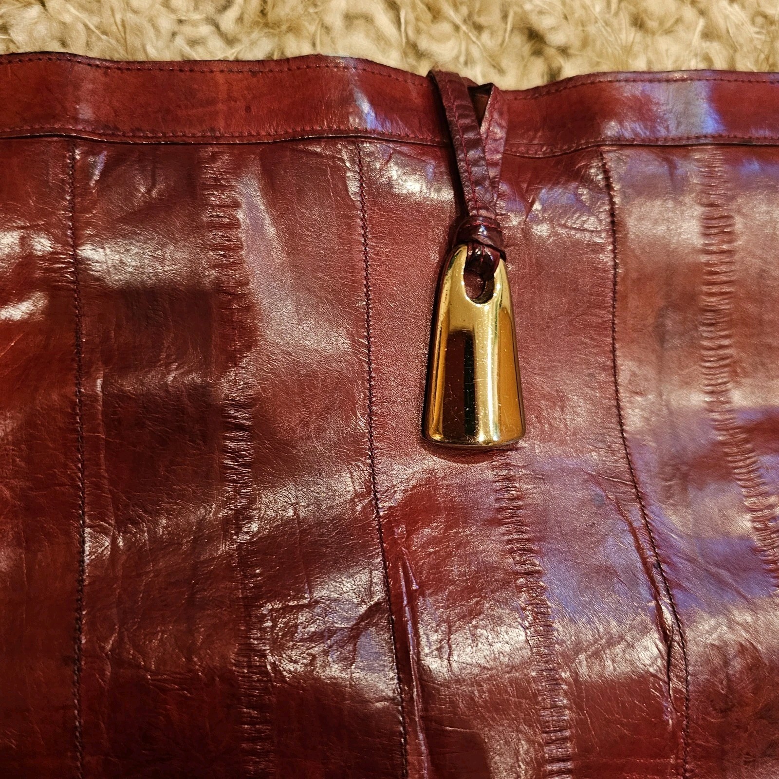 Vintage Genuine Eel Skin Leather Shoulder Bag Oxblood -Made In Korea B85