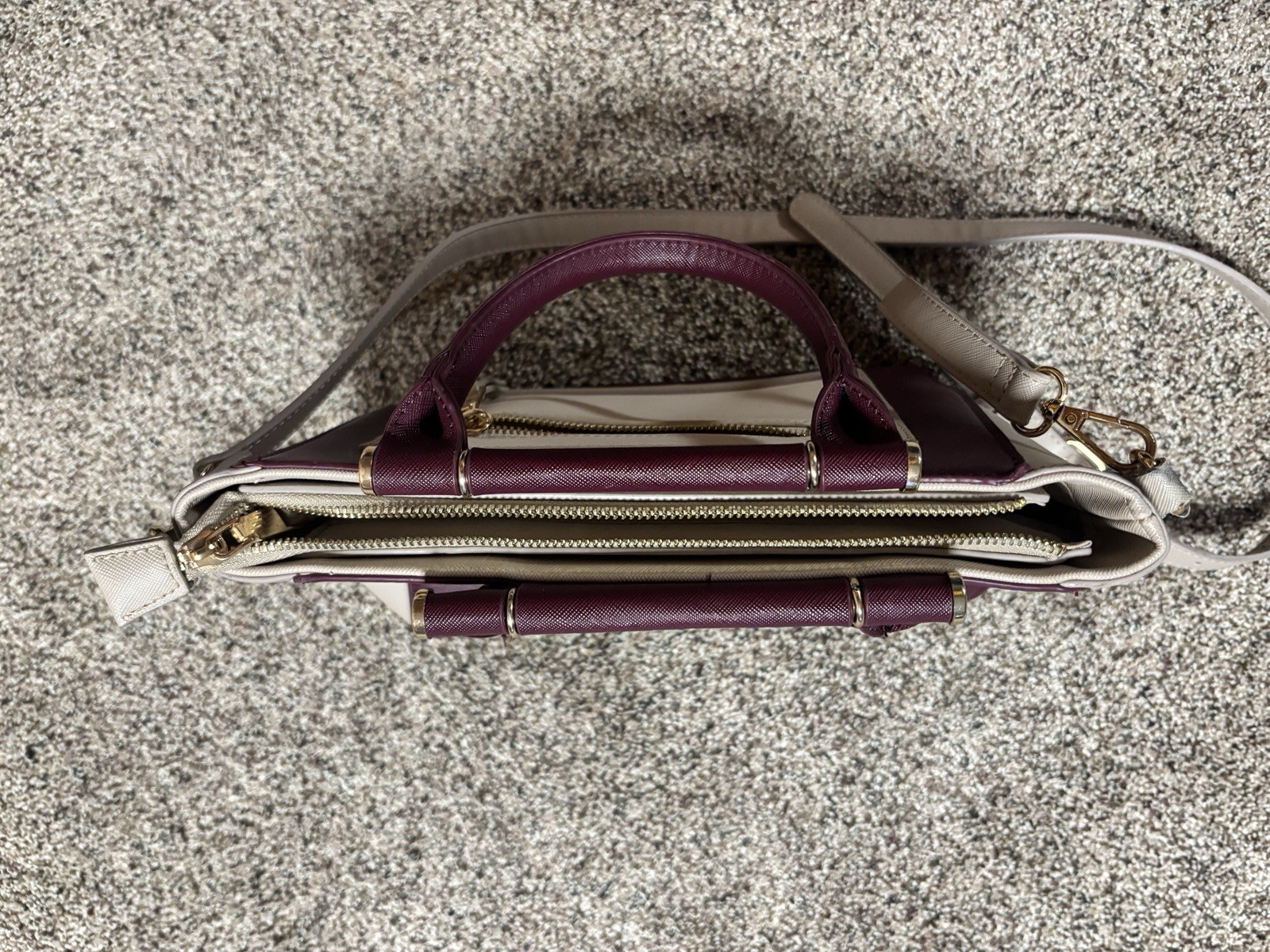 Colorblock Two Tone Burgundy/Cream Shoulder Strap or Handbag multi pocket