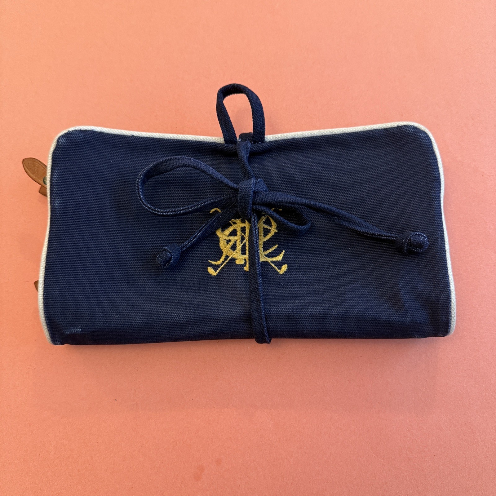 POLO RALPH LAUREN Travel hanging Toiletry bag, Navy Canvas Gold Embroid Logo