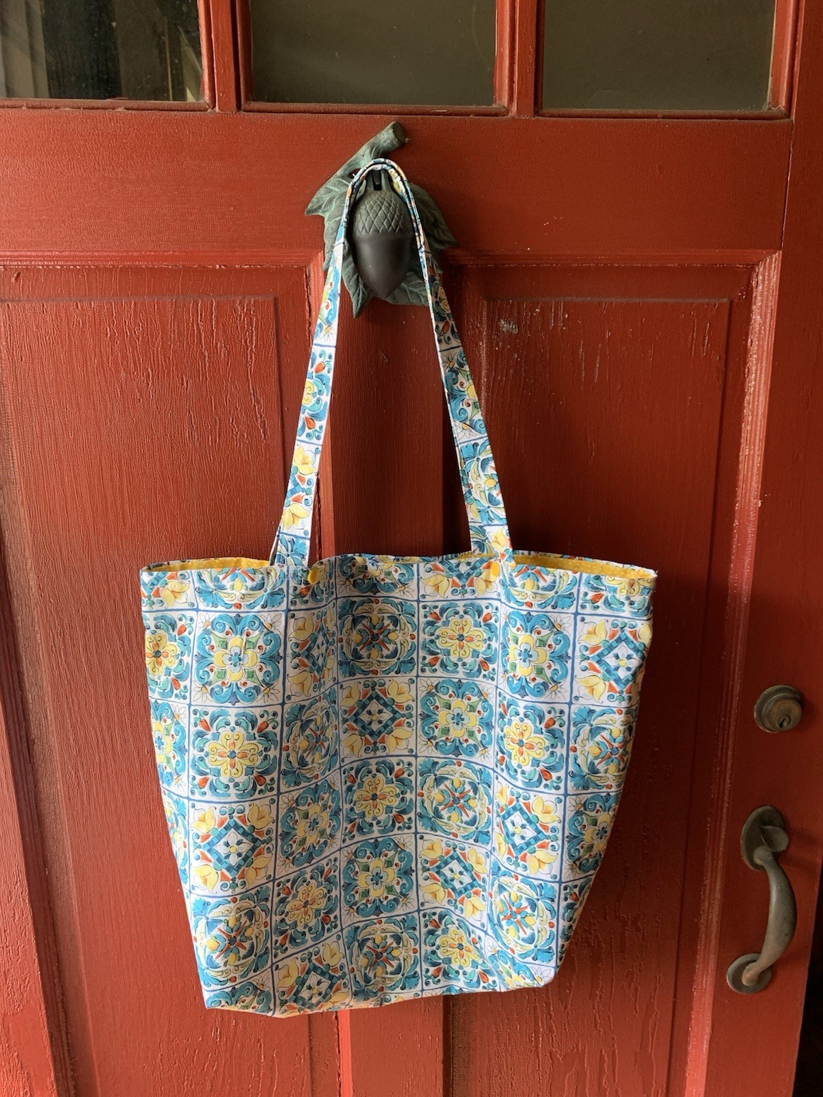 Blue & Yellow Tile Cotton Tote