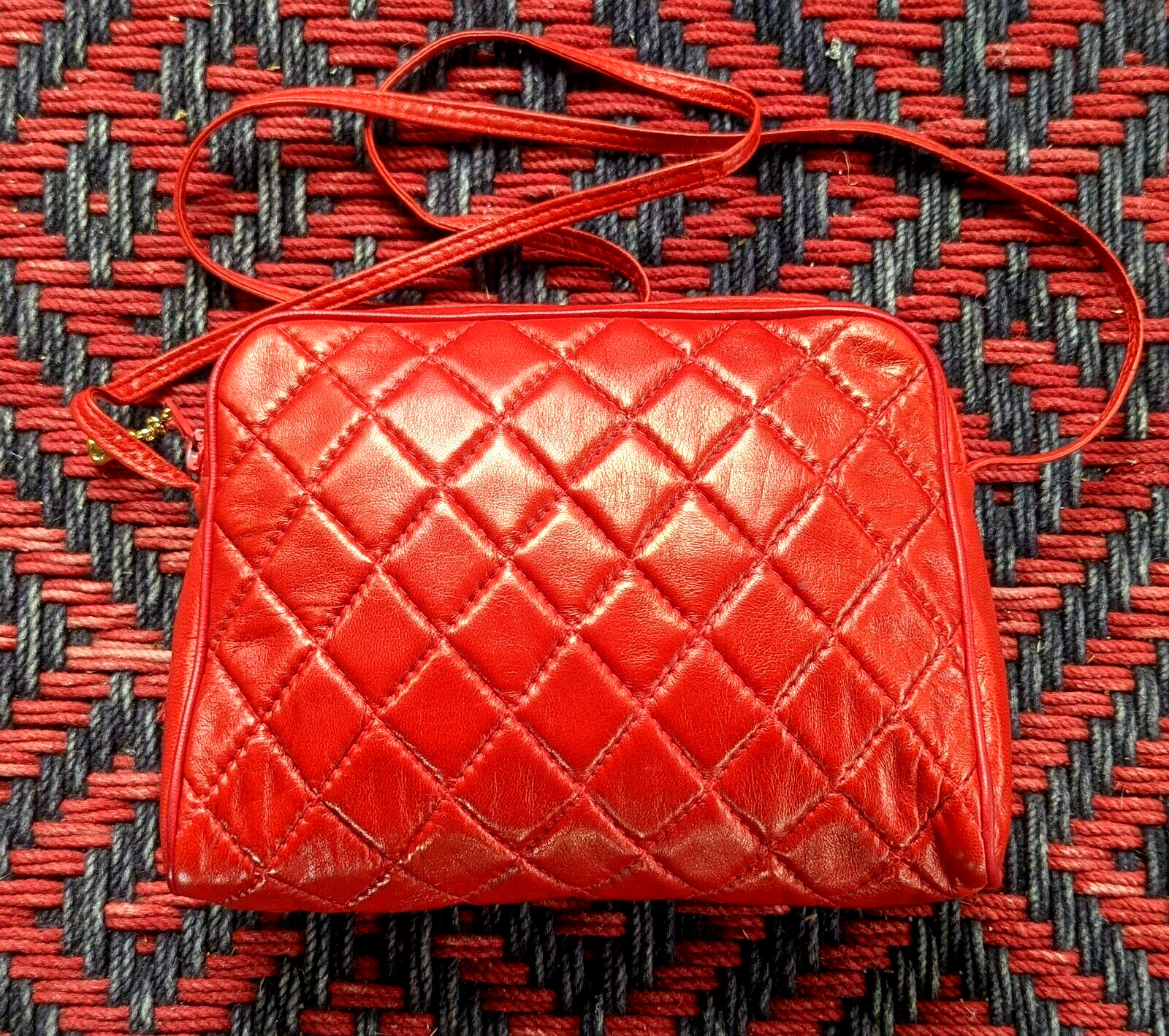 VERSARI SHOULDER BAG~RED GLOVE LEATHER~DIAMOND QUILTED~IMPORTED ITALIAN DESIGNER