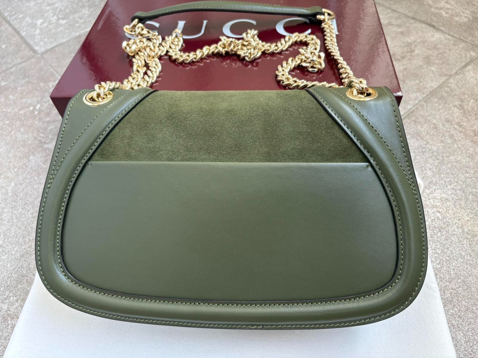 Gucci Blondie Medium Bag Green Leather Chain Strap Gold / Green GG Authentic
