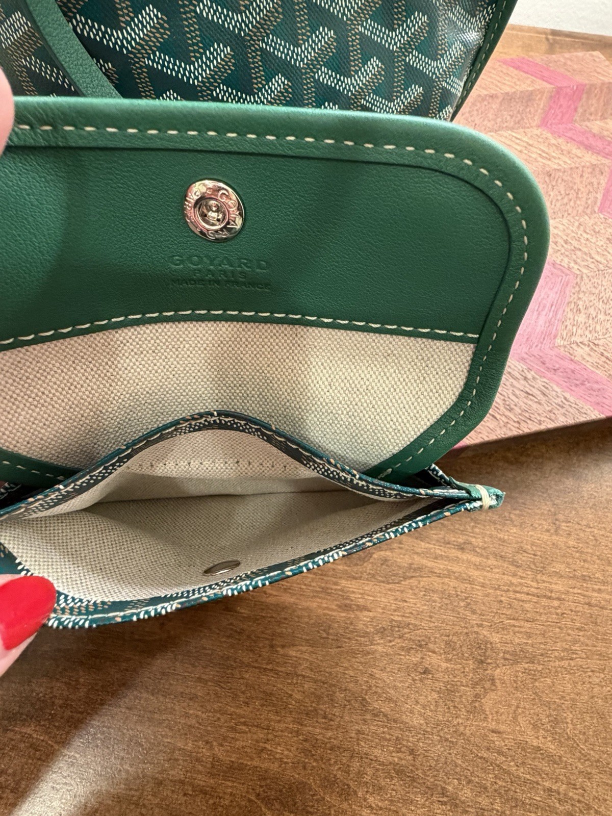 Authentic Goyard Reversible Mini Anjou Green Tote with pouch