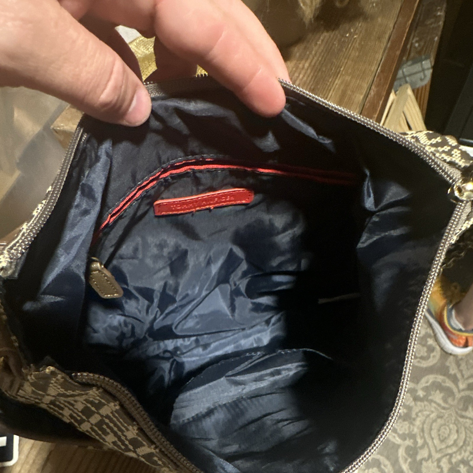 Tommy Hilfiger Monogram Shoulder Bag Brown/Beige Zip Closure