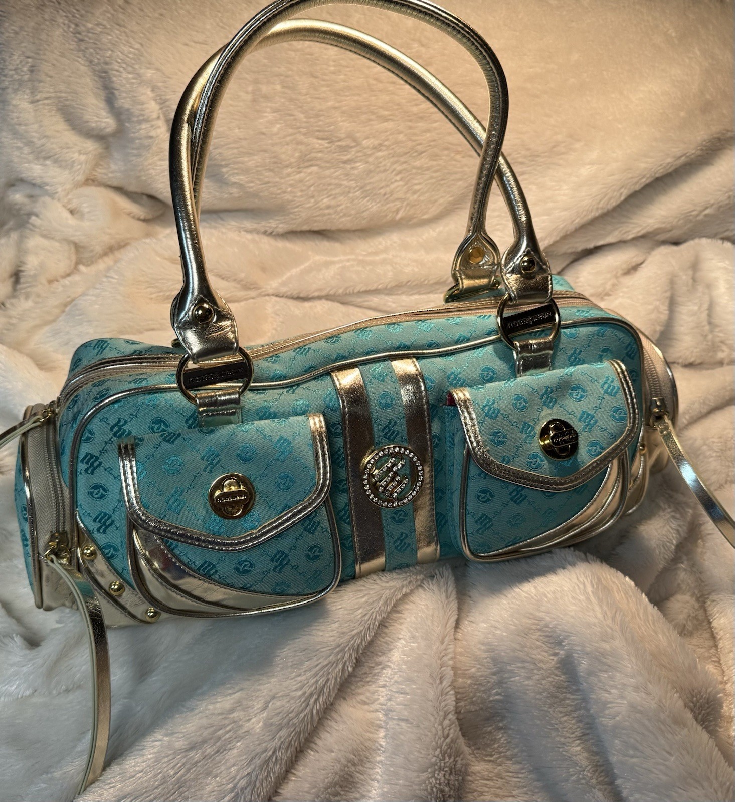 Vintage Y2K Rocawear Aqua Silver Hip Hop Streep Glam Purse Bag Handle Sparkle RW