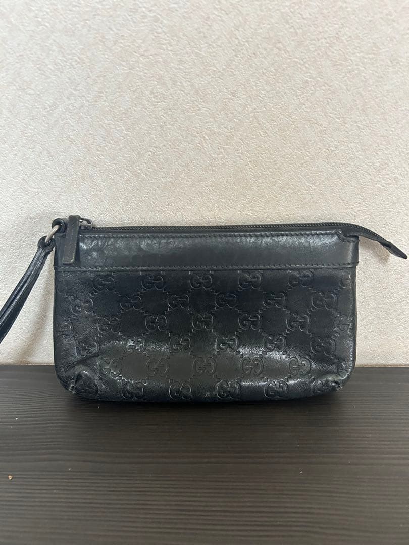 GUCCI GG Leather Pouch Women Auth 5.11 x 7.87inch