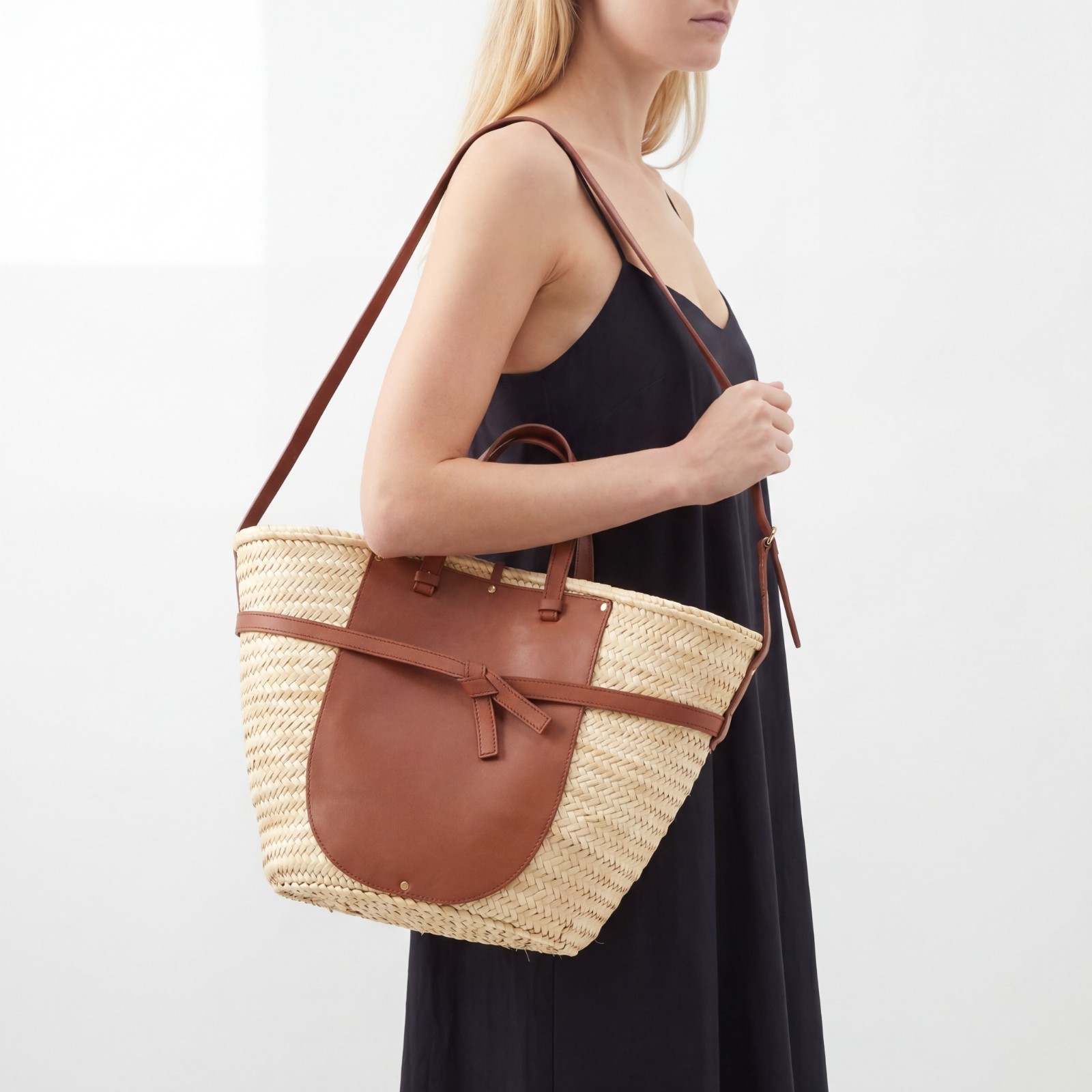 Straw Basket Bag with Leather Handles – Moroccan Beach Handbag Tote