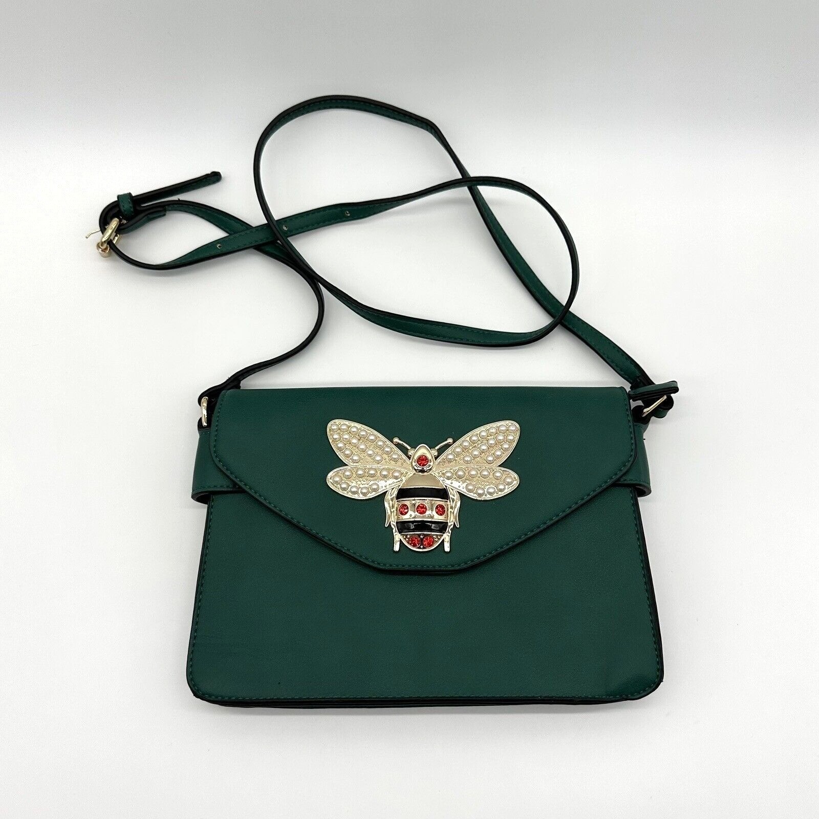 Bumble Bee Purse Shoulder Bag Crossbody Green Faux Pearl Rhinestone Insect Bug