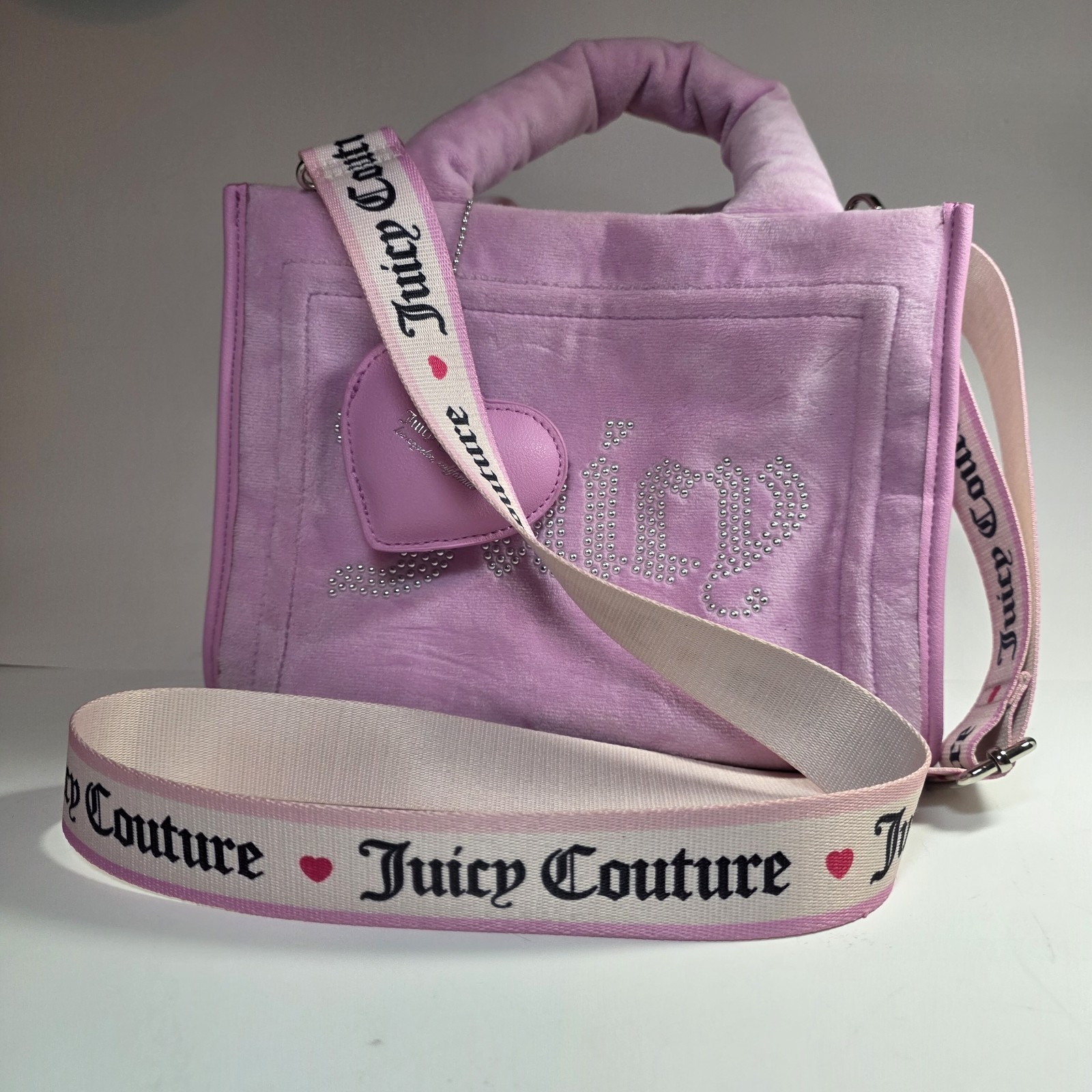 JUICY COUTURE Pink Velour Angel Extra Spender Mini Studded Crossbody Bag, Clean