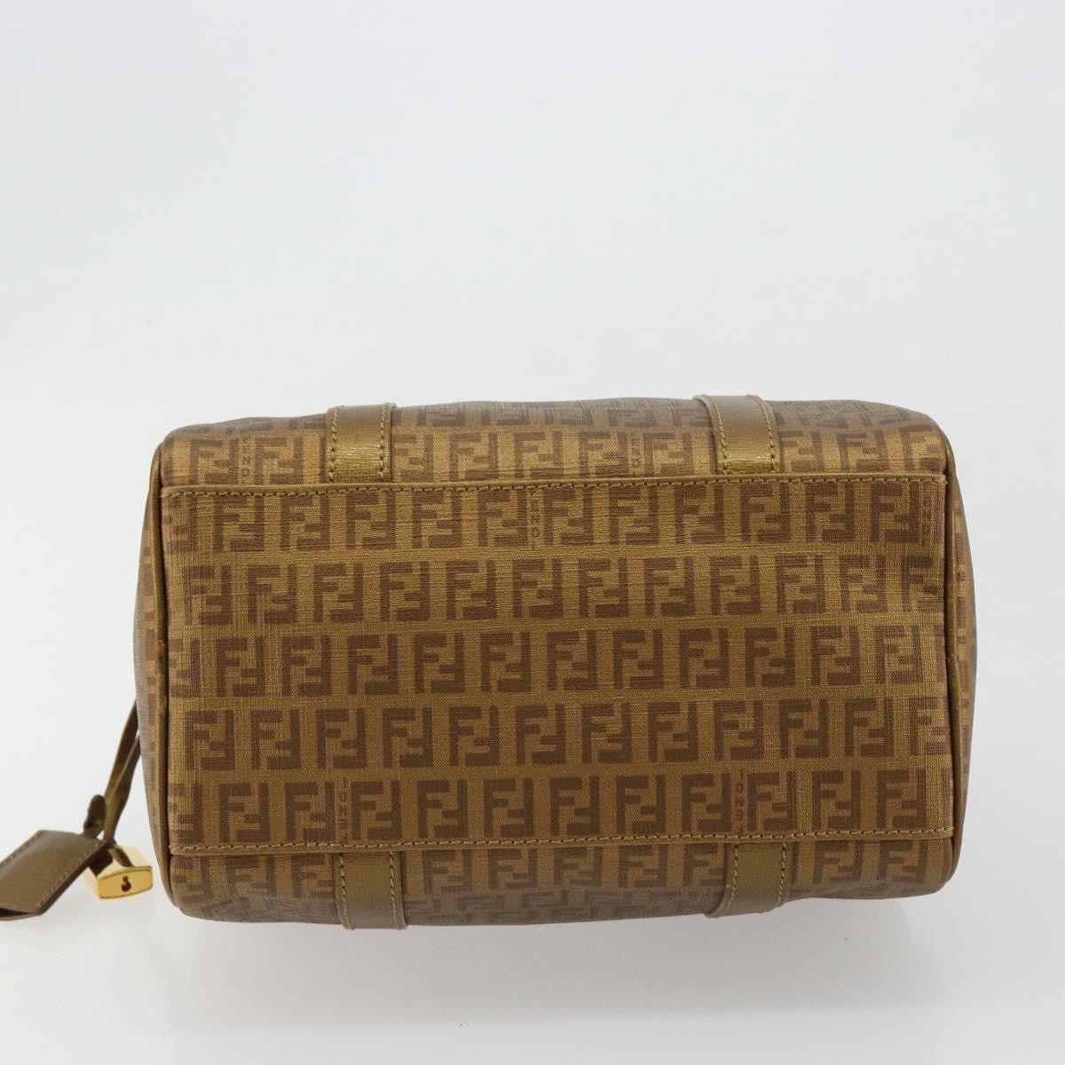 FENDI Zucchino Canvas Boston Bag Beige Gold Auth 183766A