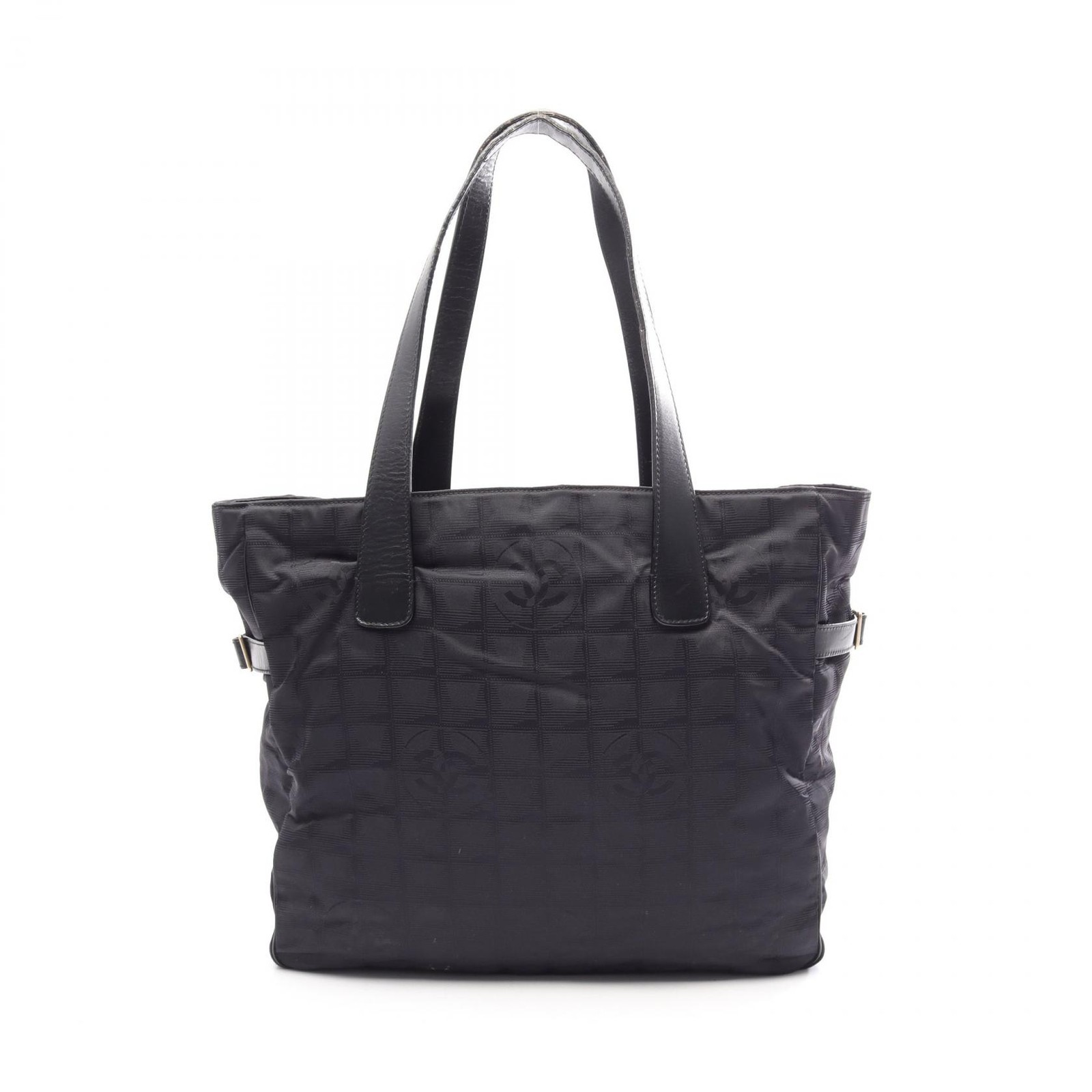 CHANEL New travel line GM Shoulder Tote Bag Leather Nylon canvas Black Used GHW