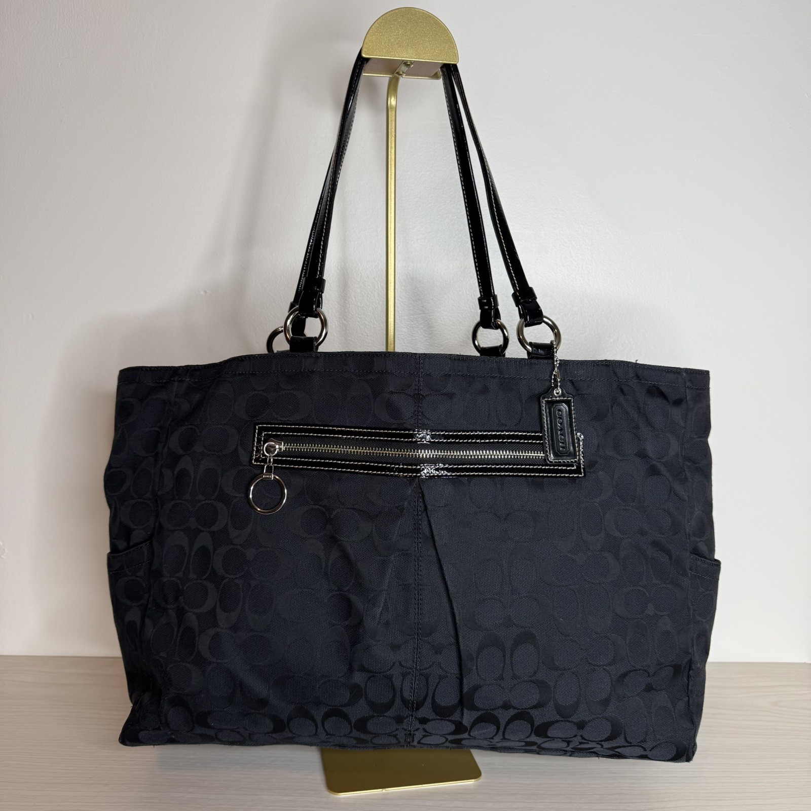 Y2K COACH F19291 XL Jacquard Canvas Tote Bag Travel Laptop Diaper School BLACK