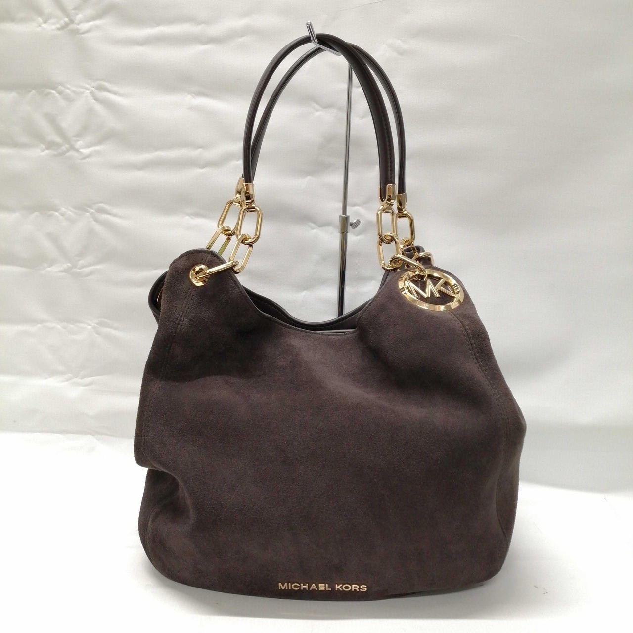 Used Michael Kors Lillie Suede Shoulder Bag Chocolate Brown H 27 x W 31 x D 17cm