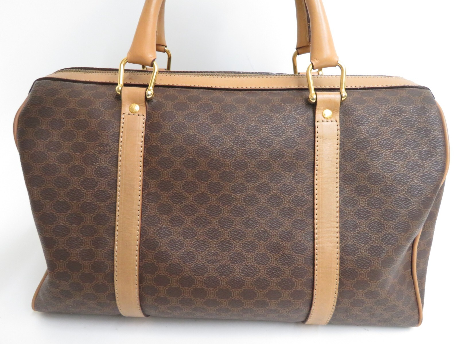 Authentic CELINE Leather Vintage Macadam Boston Bag Hand Bag #42033