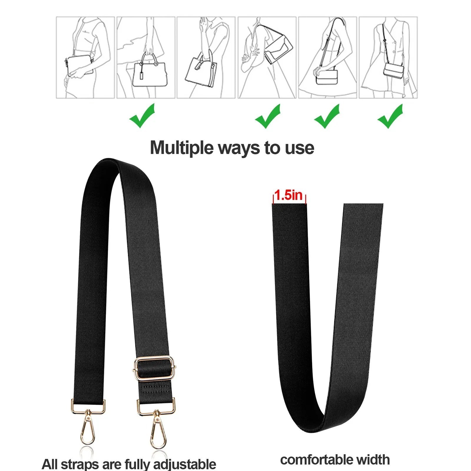 Adjustable Purse Strap Replacement Crossbody Shoulder Bag Guitar Style Strap