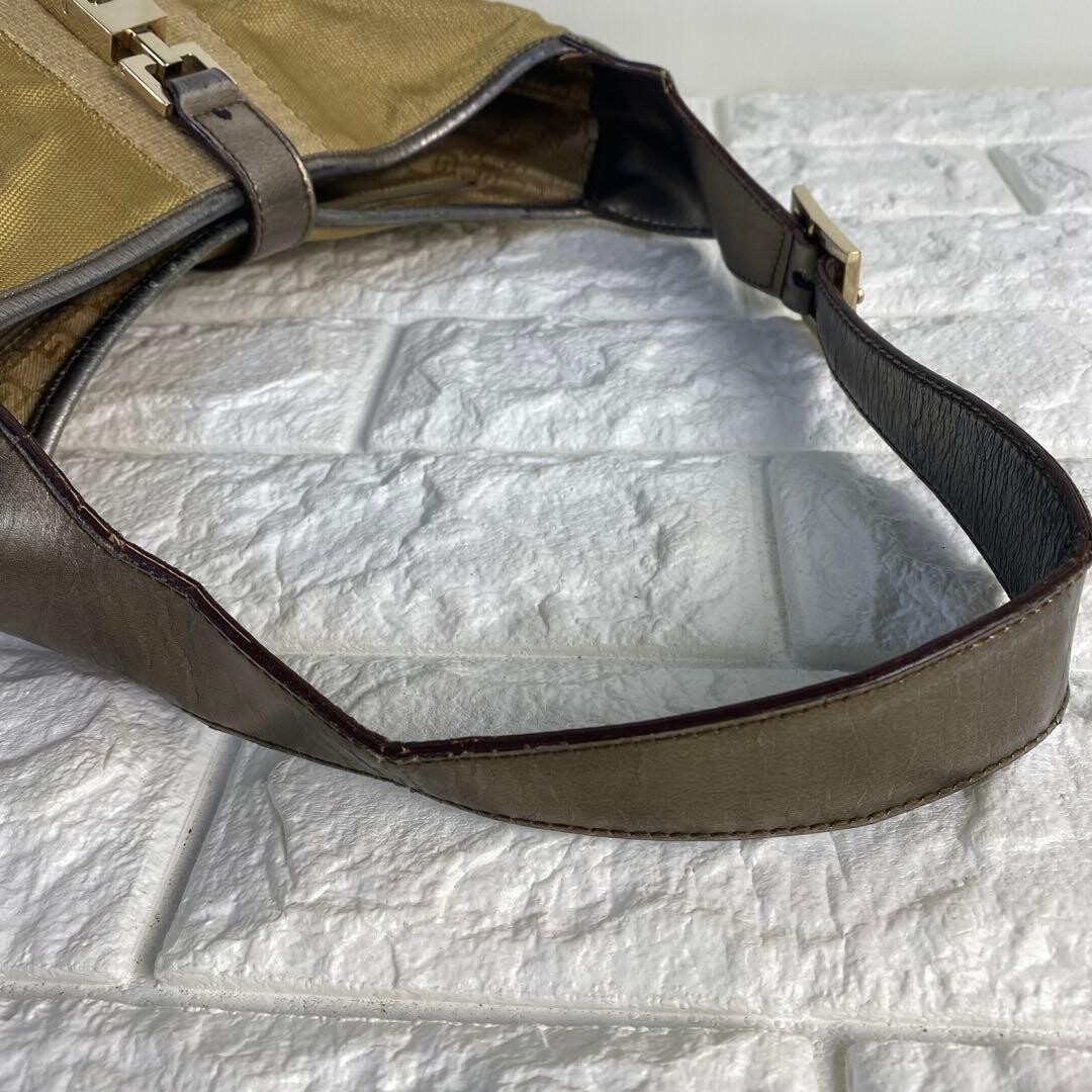 GUCCI Shoulder bag Jackie canvas leather gold Vintage Authentic From Japan