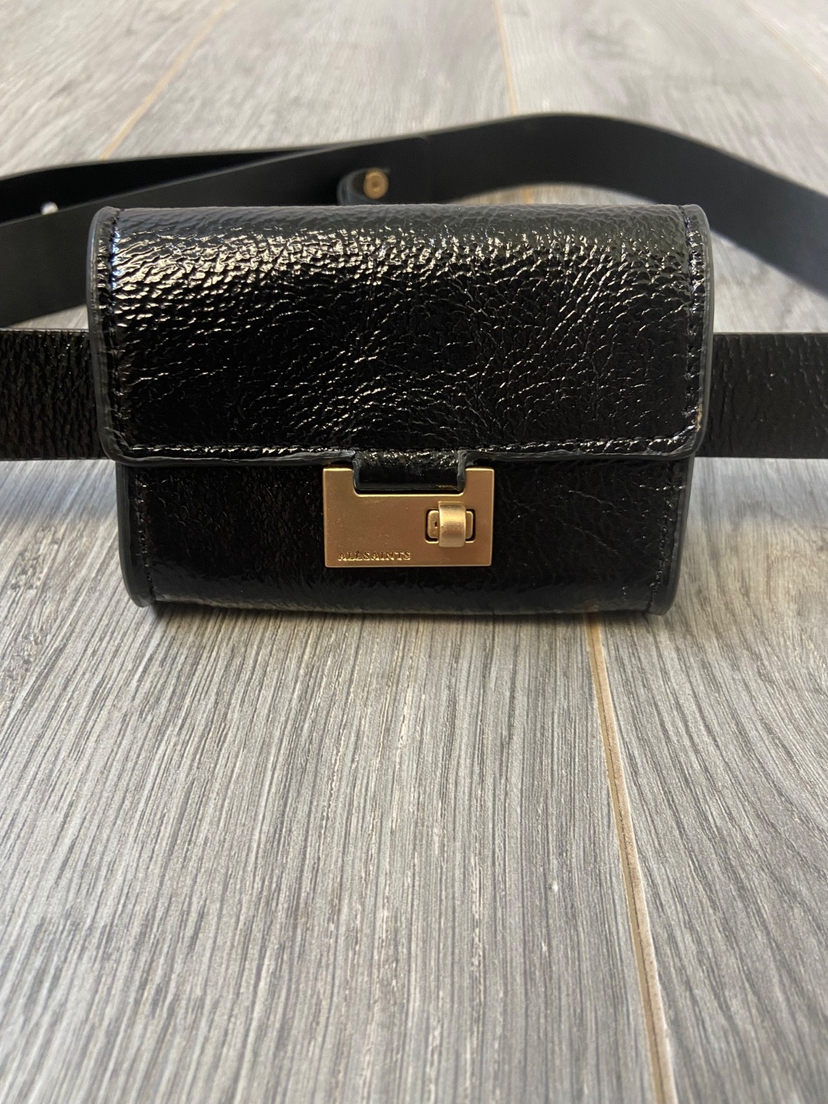 AllSaints Portia Mini Belt Bag Black Leather Waist Bag