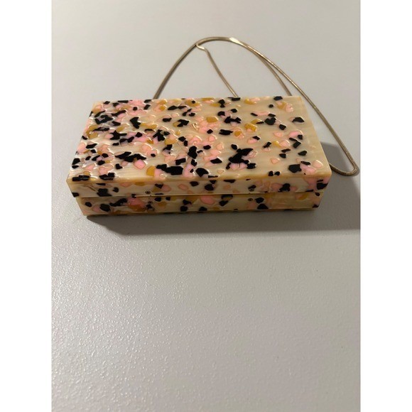 Pink Tortoise Shell Acrylic Resin Box Clutch Gold Chain Evening Bag Handbag