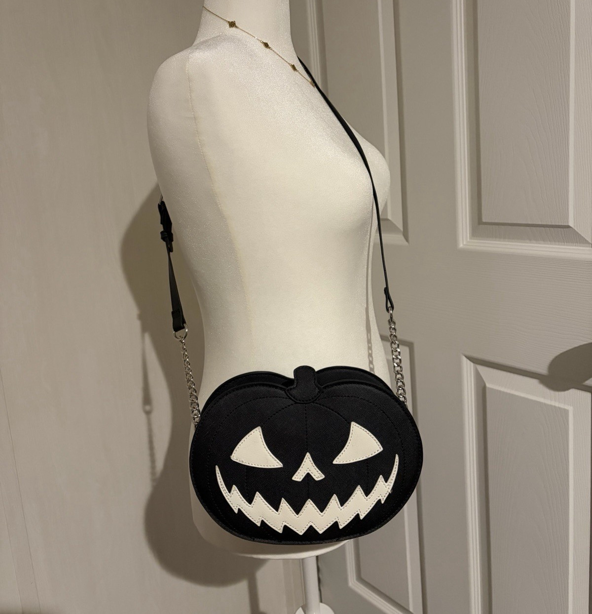 Fine By Me black and white Halloween Jack-o’-Lantern crossbody bag