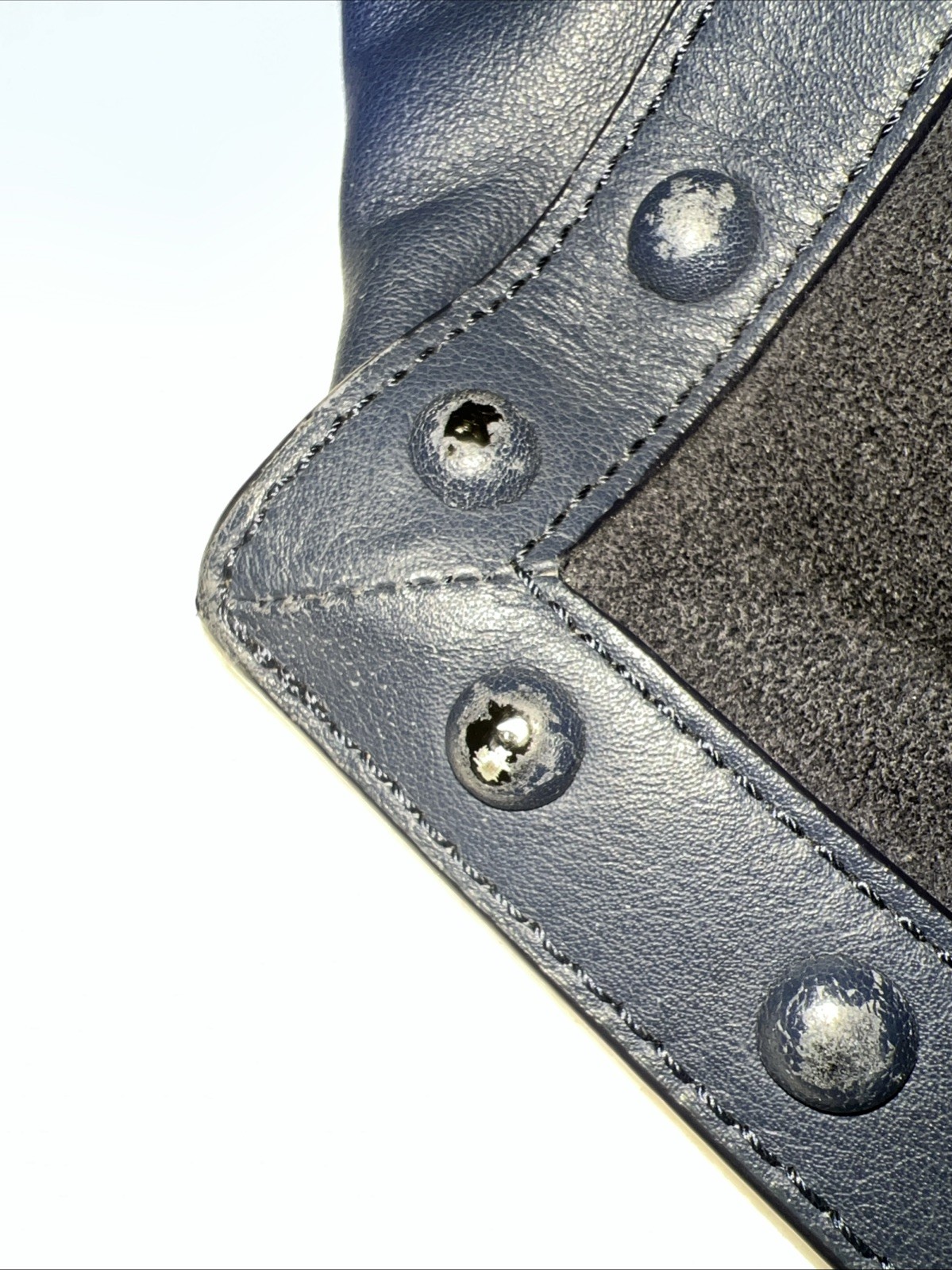 Loeffler Randall Blue Suede Leather Lock Tote Shoulder Bag Studded Women’s