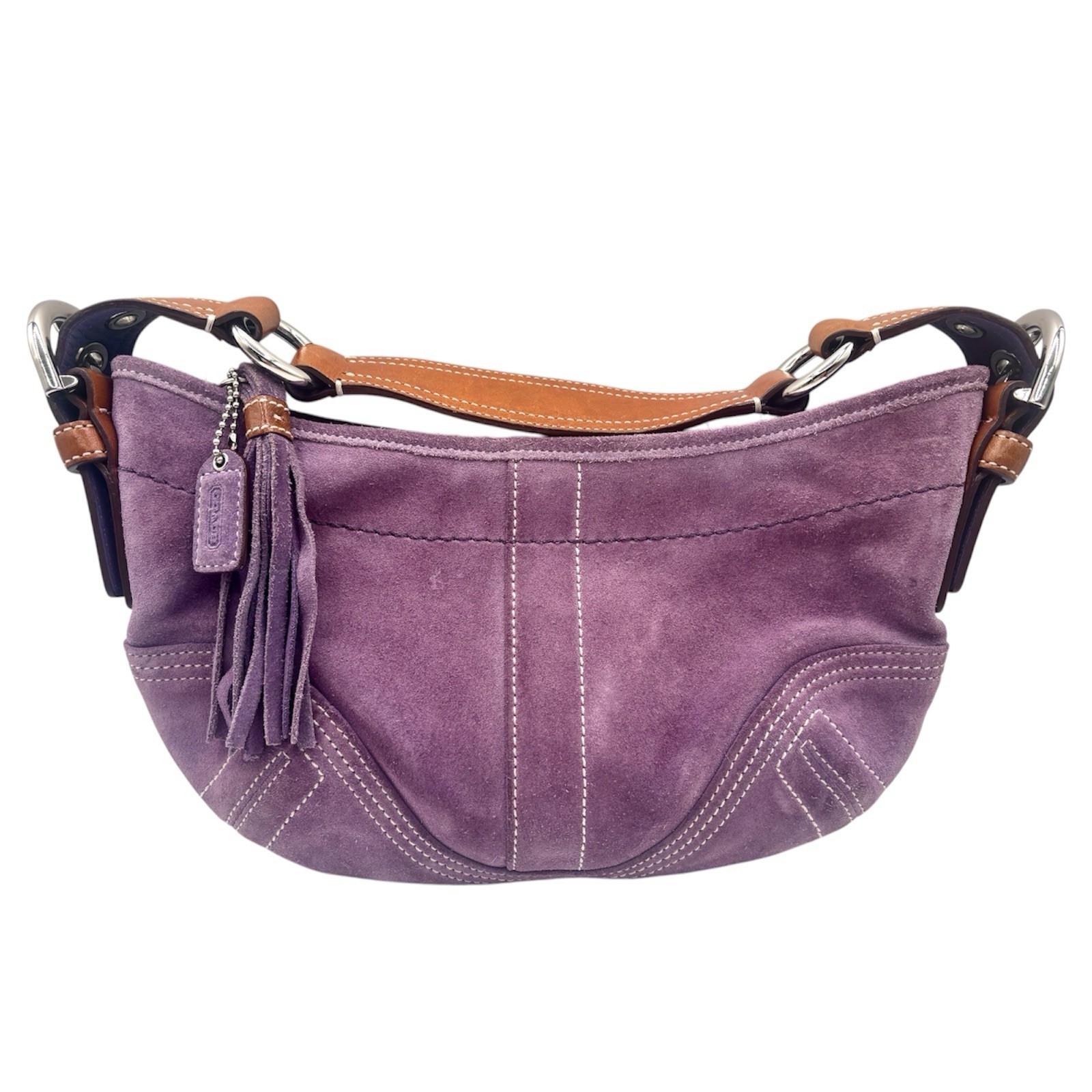 Vintage Y2K Coach Purple Split Suede Tassel Soho Hobo Shoulder Bag 8A14 2000s