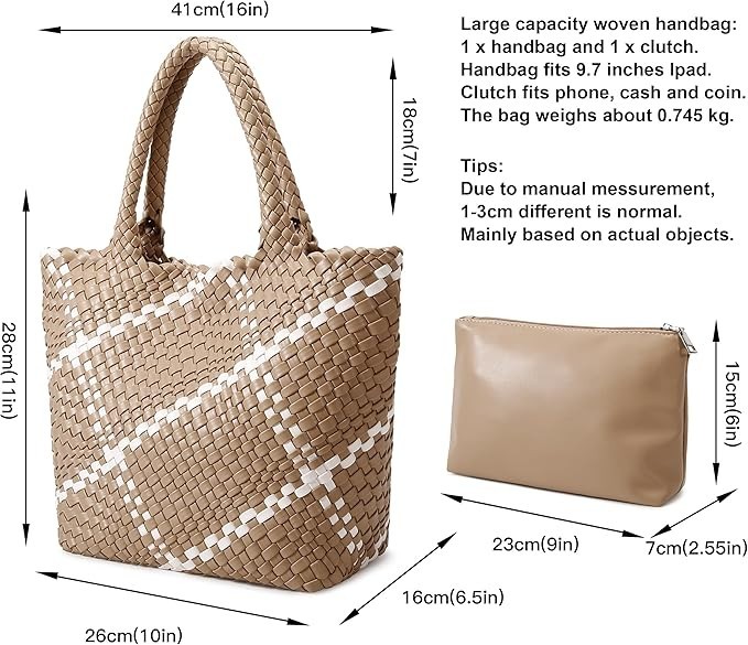 Queenoris Fashion Woven Tote Bag for Women, Shopper Bag Soft Vegan Leather Hand