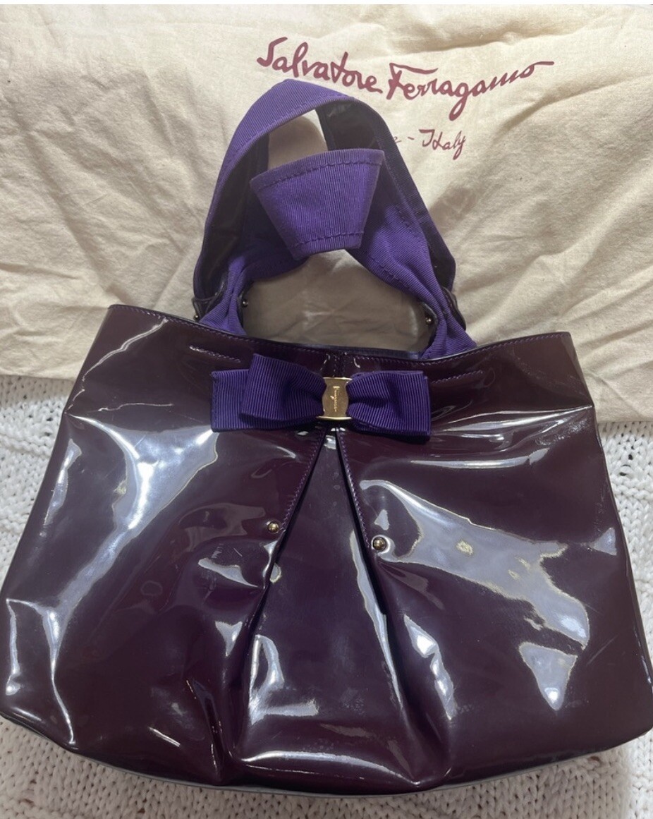 Salvatore Ferragamo Purple Patent Leather Miss Vara Selene Tote