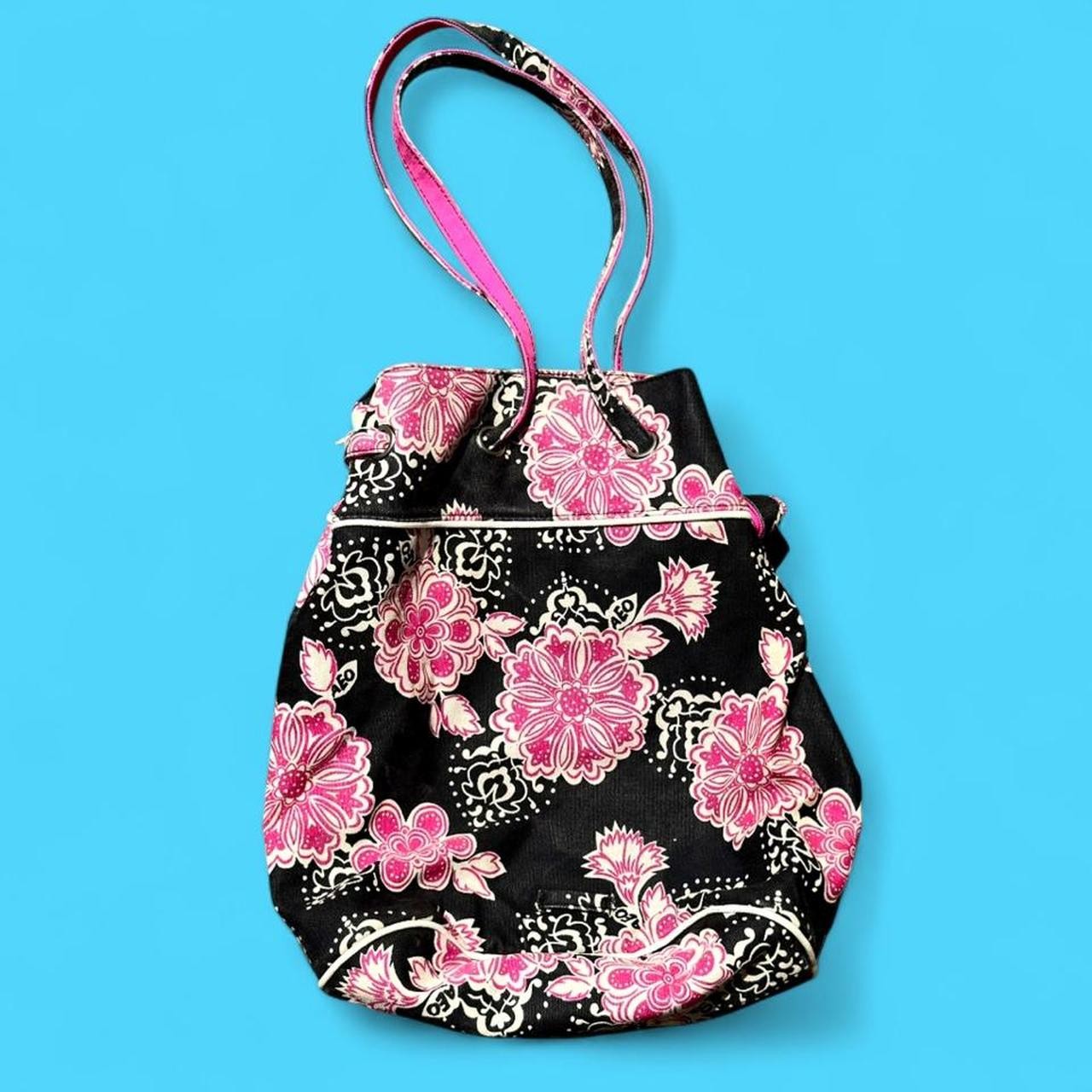 American eagle outfitters pink & black floral canvas bucket bag