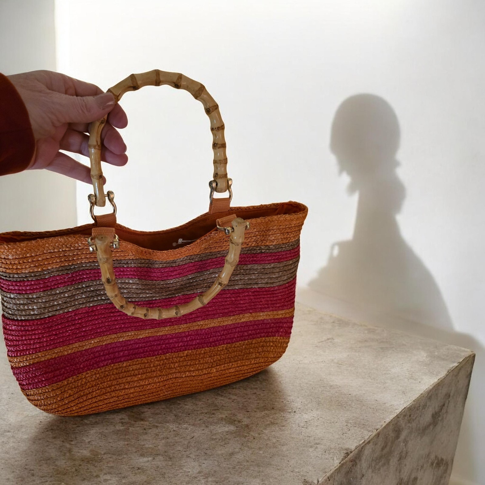 Vintage St Johns Bay Purse, Orange Pink Straw, Bamboo Handels, Summer,spring,…